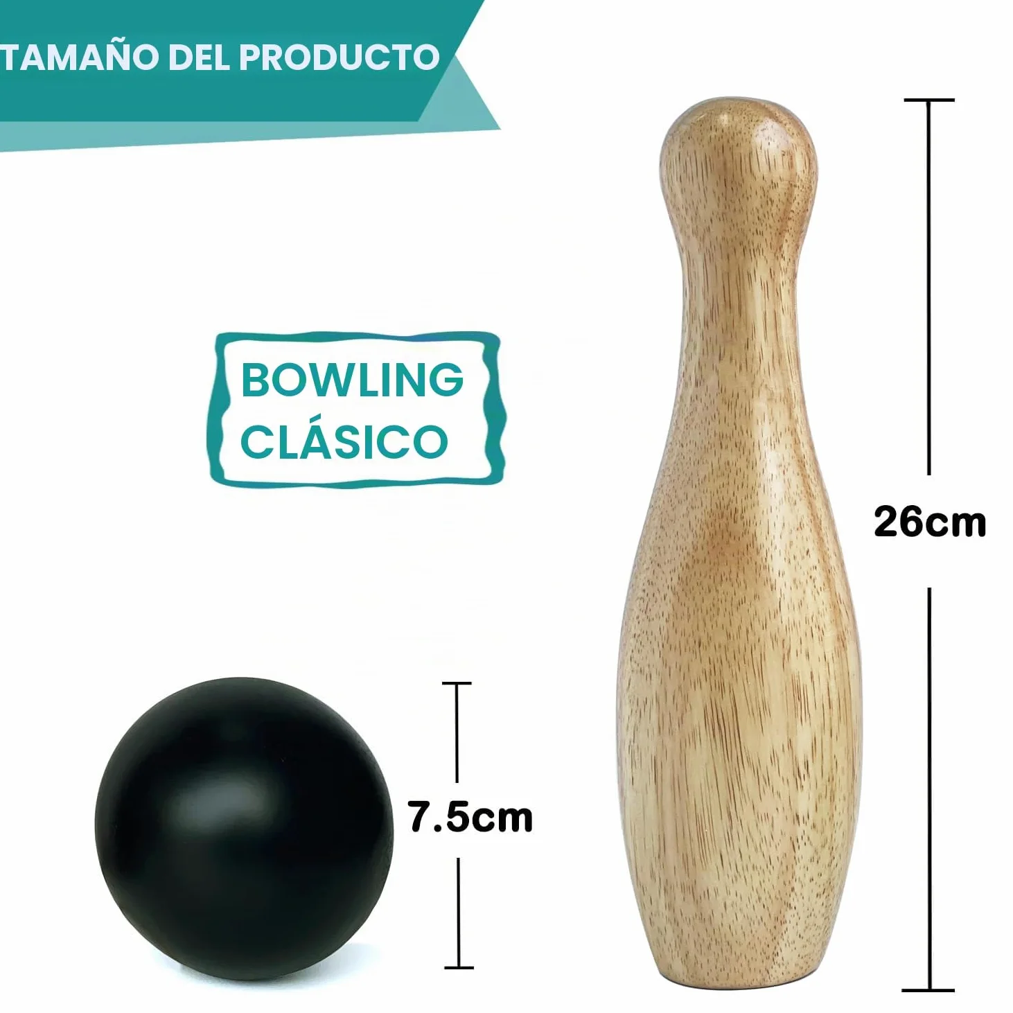 Juego de boliche de madera con botellas de lanzamiento para jardín al aire libre para la familia, juego de bolos con bolsa de transporte (Altura 26 cm, 10 bolos + 3 bolas)