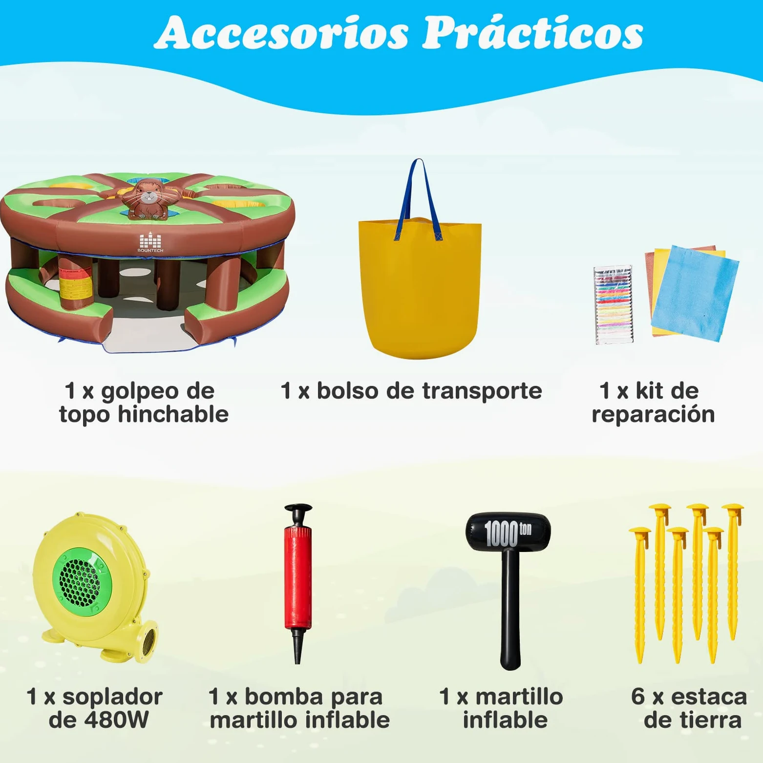COSTWAY Juego Infantil Hinchable Golpeando un Topo, Juguete con Soplado de 480W, Bate Hinchable, Palos, Juego Interactivo para Patio, Parque, Fiesta, Regalo para Mayores de 3 Años