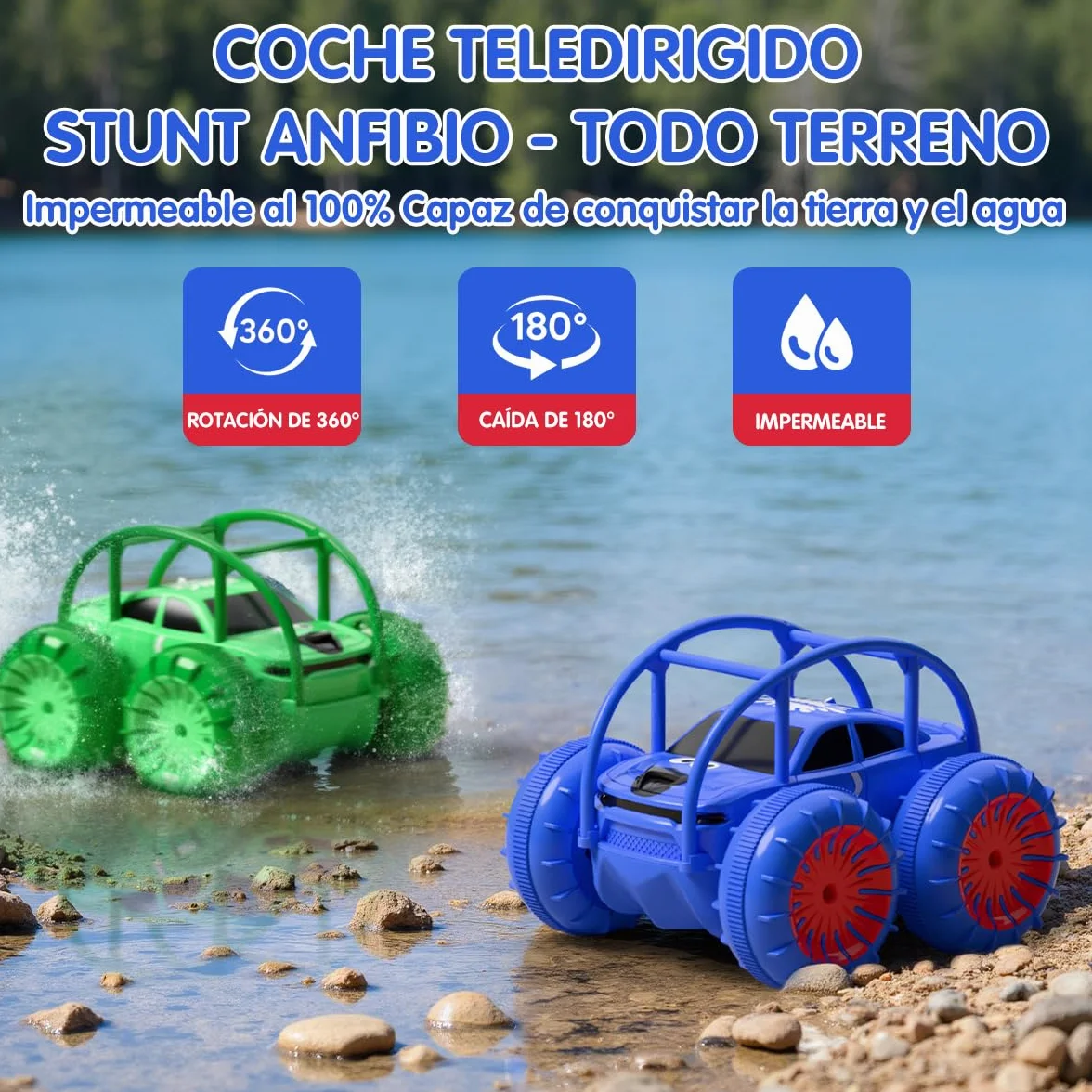 ifollower Coche Teledirigido 4x4 Camión Anfibio, 360° Acrobacias y LED, 15km/h, Carga USB-C Directa, Juguete para Niños 3 4 5 6 7 8 9 10 11 12 Años, Regalo Navidad Cumpleaños