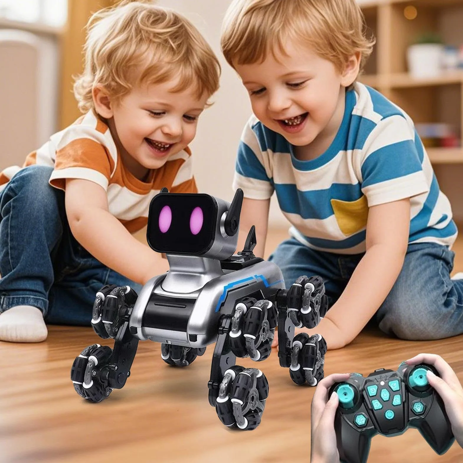 Perro De con Mando A Distancia - Robot Canino para Niños | Cachorro Robot Inteligente De Ocho Ruedas para Interior Y Jardín Niños Niñas | Uso en Interior y Exterior