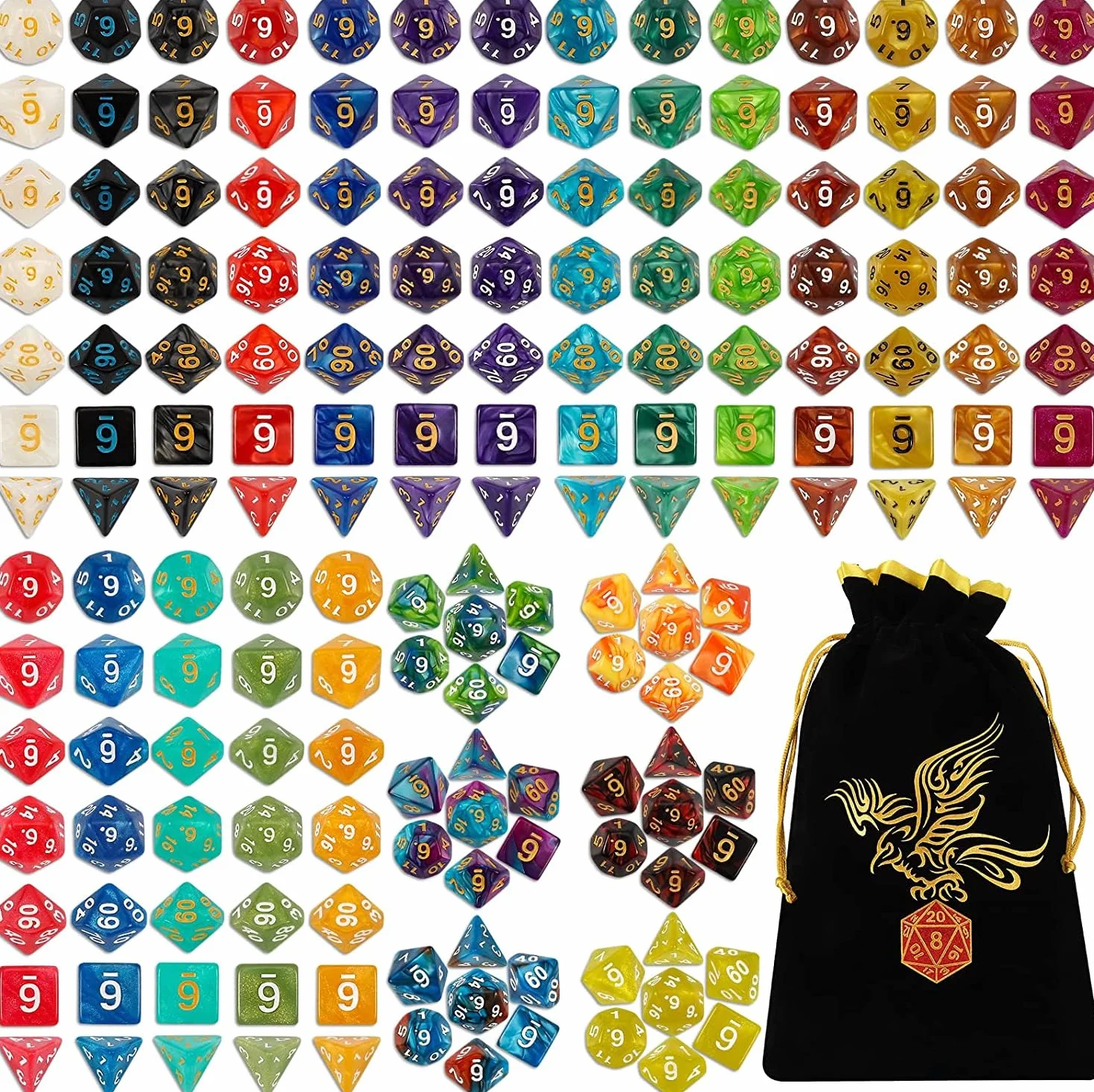 QMAY Juego de dados DND, 25 x 7 (175 piezas) dados poliédricos compatibles con Dungeon and Dragons MTG Table Games RPG DND., DCIE25