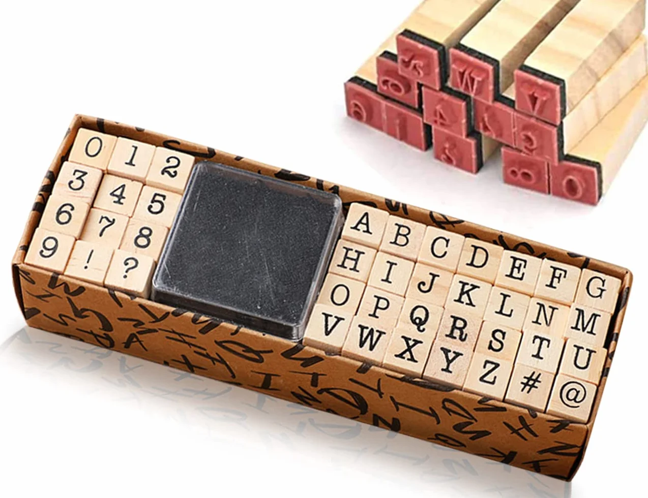 ZoeTekway 40 piezas de sellos de letras, alfabeto de madera sellos de letras, números y símbolos, con almohadilla de sellos, para scrapbooking arte artesanía tarjeta de decisiones