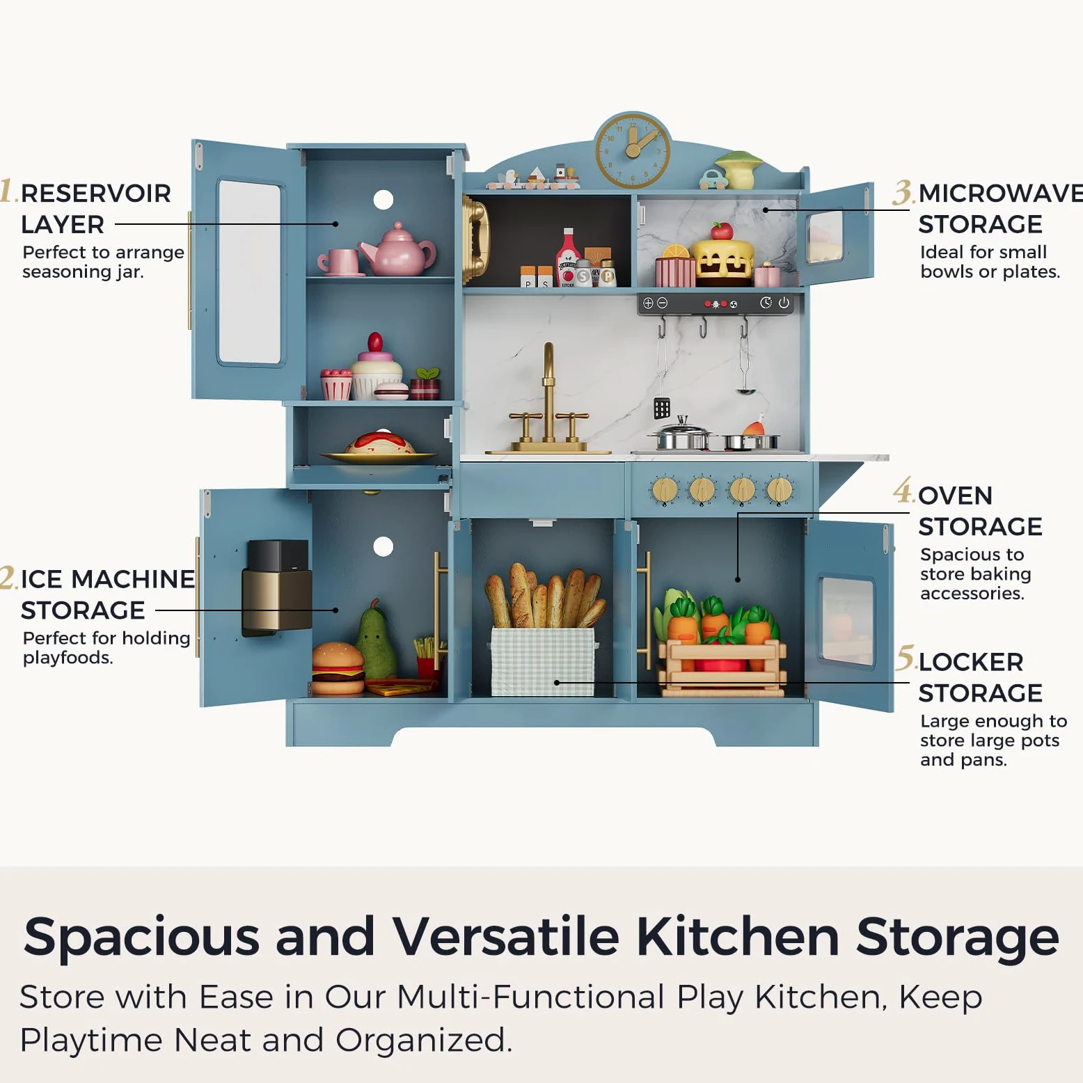 Cocinita Infantil, Cocina Juguete, Cocina Infantil de Madera, Cocina Grande de Imitación con Horno,Microondas y Fregadero,para Niños Desde 3 Años,Cocina de Juguete para Interior/Exterior, 100x86x30cm | Juguete de cocina con juego de cocina, cocina para ni