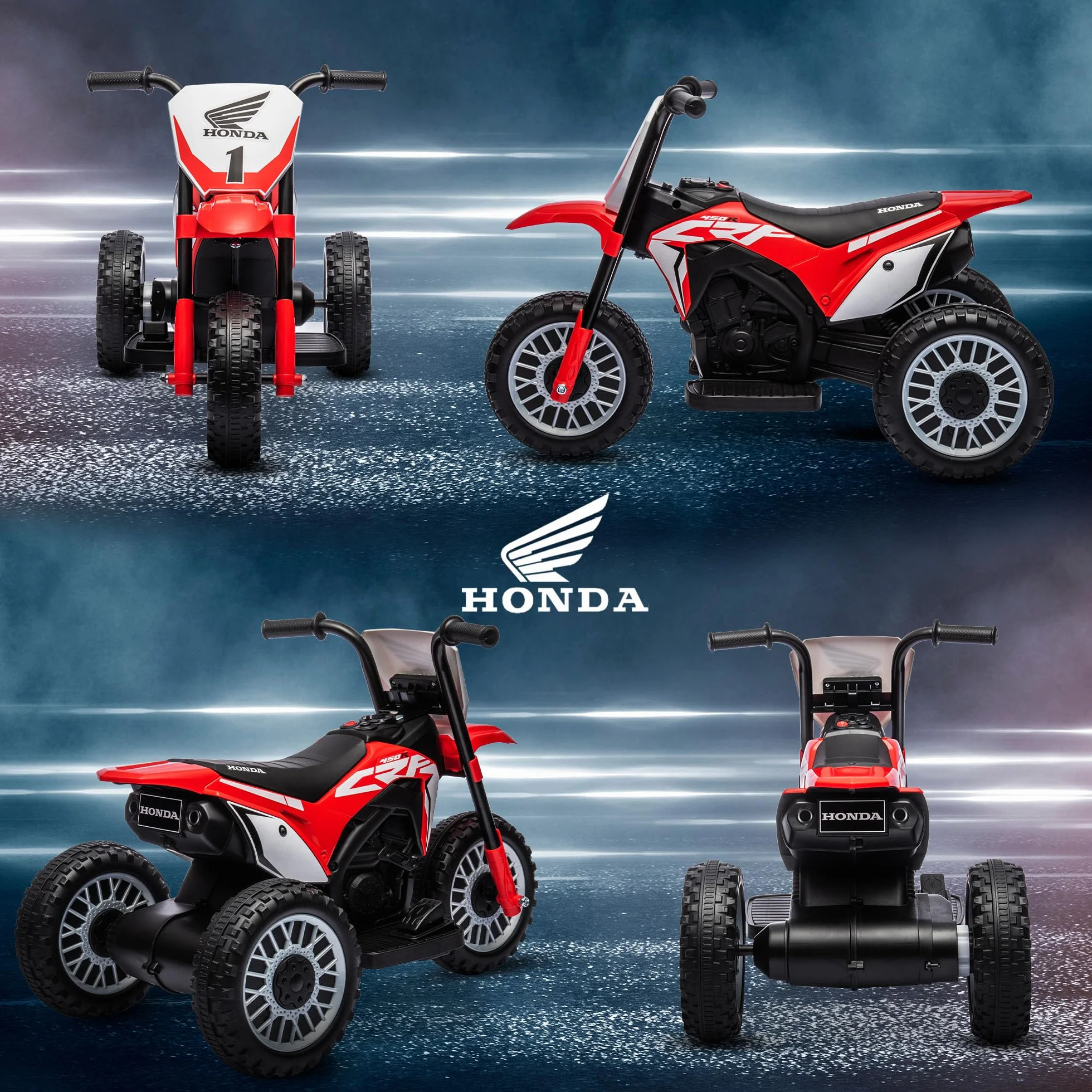 HOMCOM Moto Eléctrica con Licencia Honda CRF450RL para Niños de +18 Meses Motocicleta de Batería 6V con Velocidad 3 km/h Bocina y Sonido de Arranque Carga 25 kg 71x40,5x43,5 cm Rojo