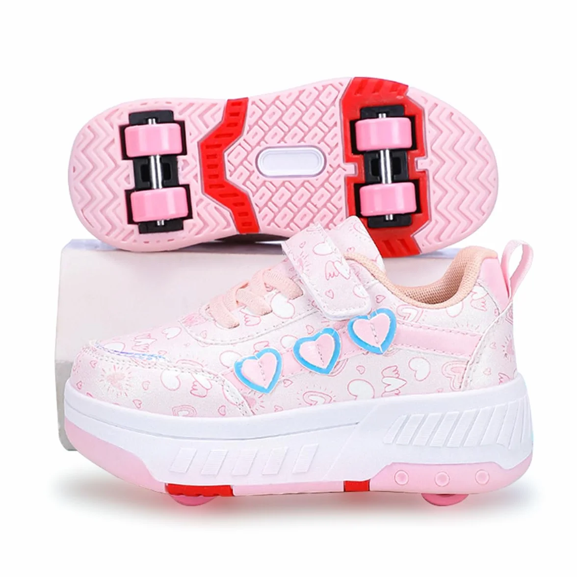Zapatillas con Ruedas Niña 2 en 1 Patines Multiusos Deportivas Aire Libre 4 Retráctil Zapatos Skateboard