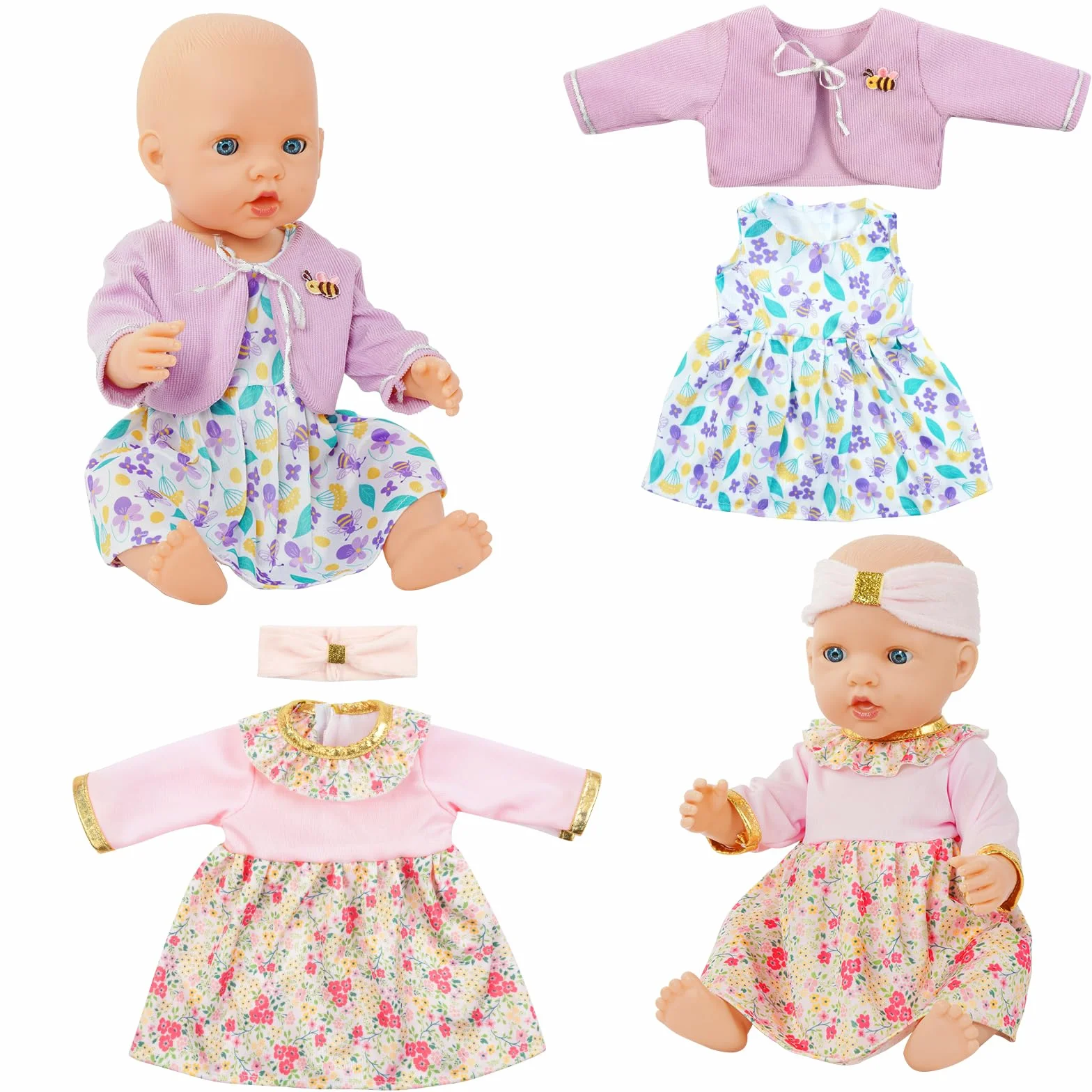 Aolso Ropa para Muñecas Bebé，4pcs Ropa para Muñecos Bebé，Conjunto de Ropa de Muñeca,Juego de Disfraz de Muñeca para Niños y Niñas,Accesorios para Muñeca(no muñecas)
