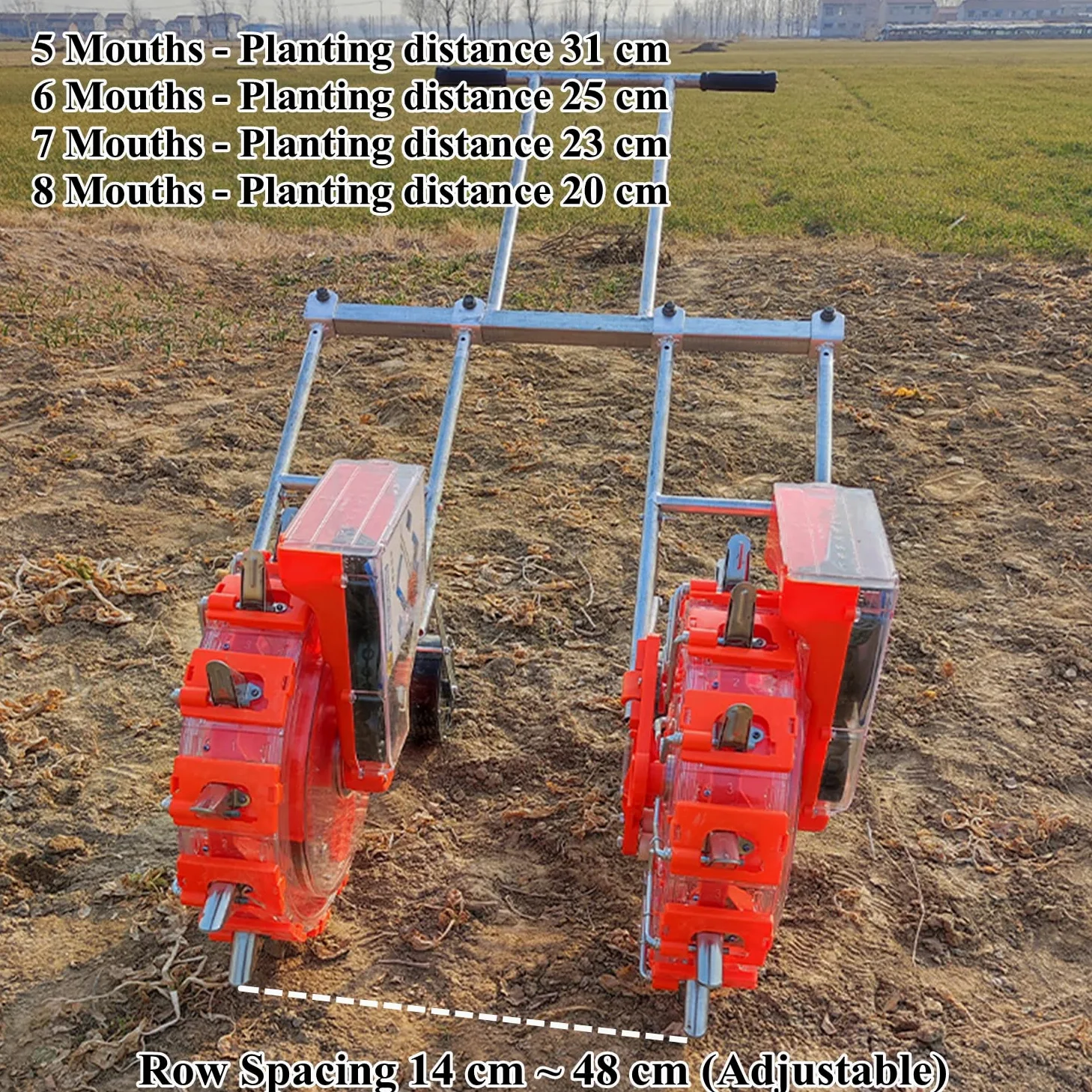 Sembradora Manual portátil con 16 Platos de Semillas, esparcidores de siembra de Doble hilera, sembradora de jardín Manual con Rodillos