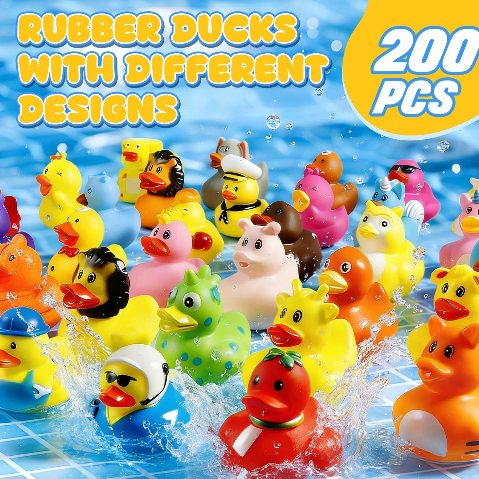 The Ultimate - Juego de juguetes para fiestas y baño: patos de goma de colores aleatorios en bolsa de malla para el baño del bebé, recuerdos de fiesta en la piscina y juegos divertidos para niños (200