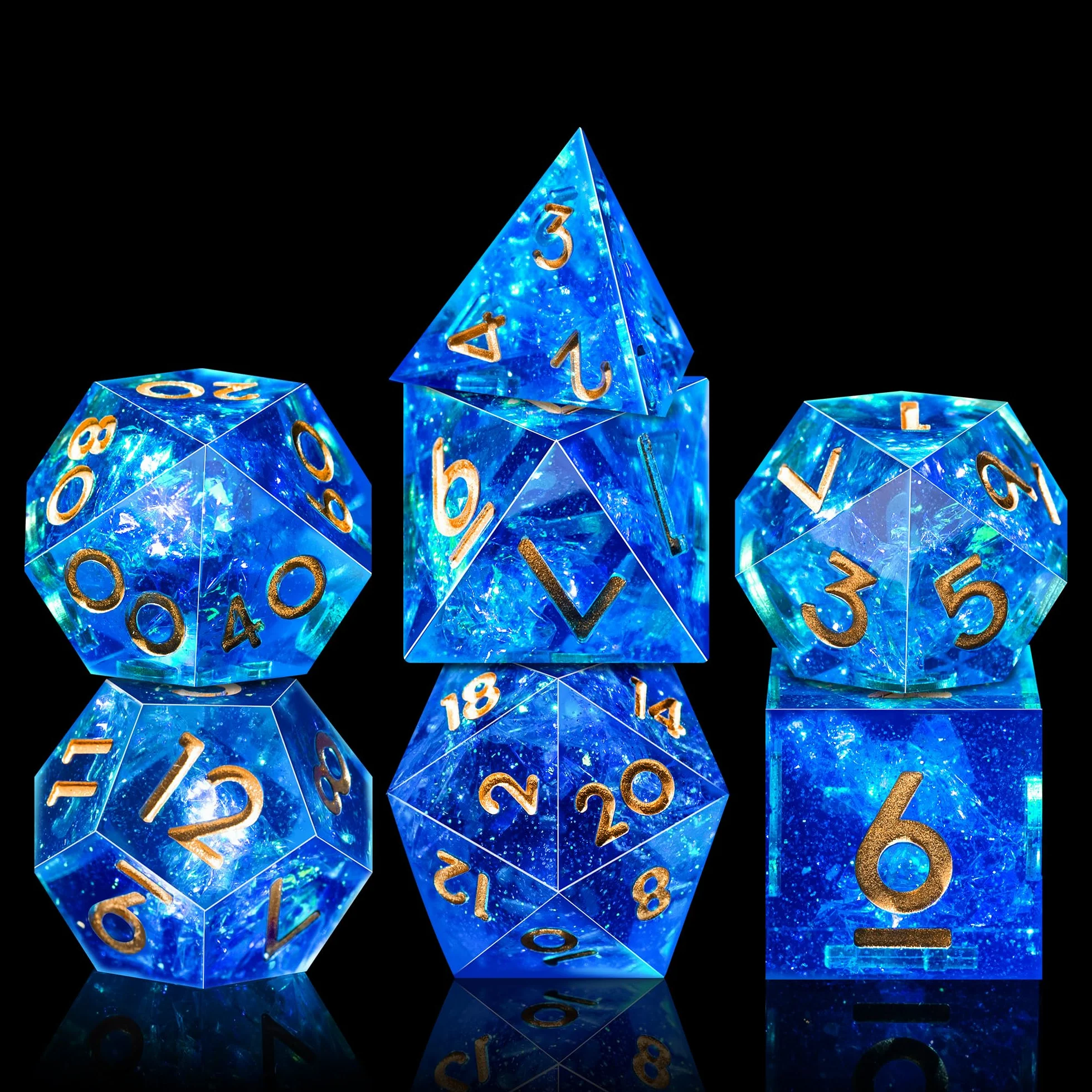 SIQUK 7 Piezas Set Dados DND Poliedricos Juego de Dados Poliédricos 7-Die DND Dice D4 D6 D8 D10 D12 D20 D% para D&D RPG MTG Dungeons and Dragons （Azul & Oro）