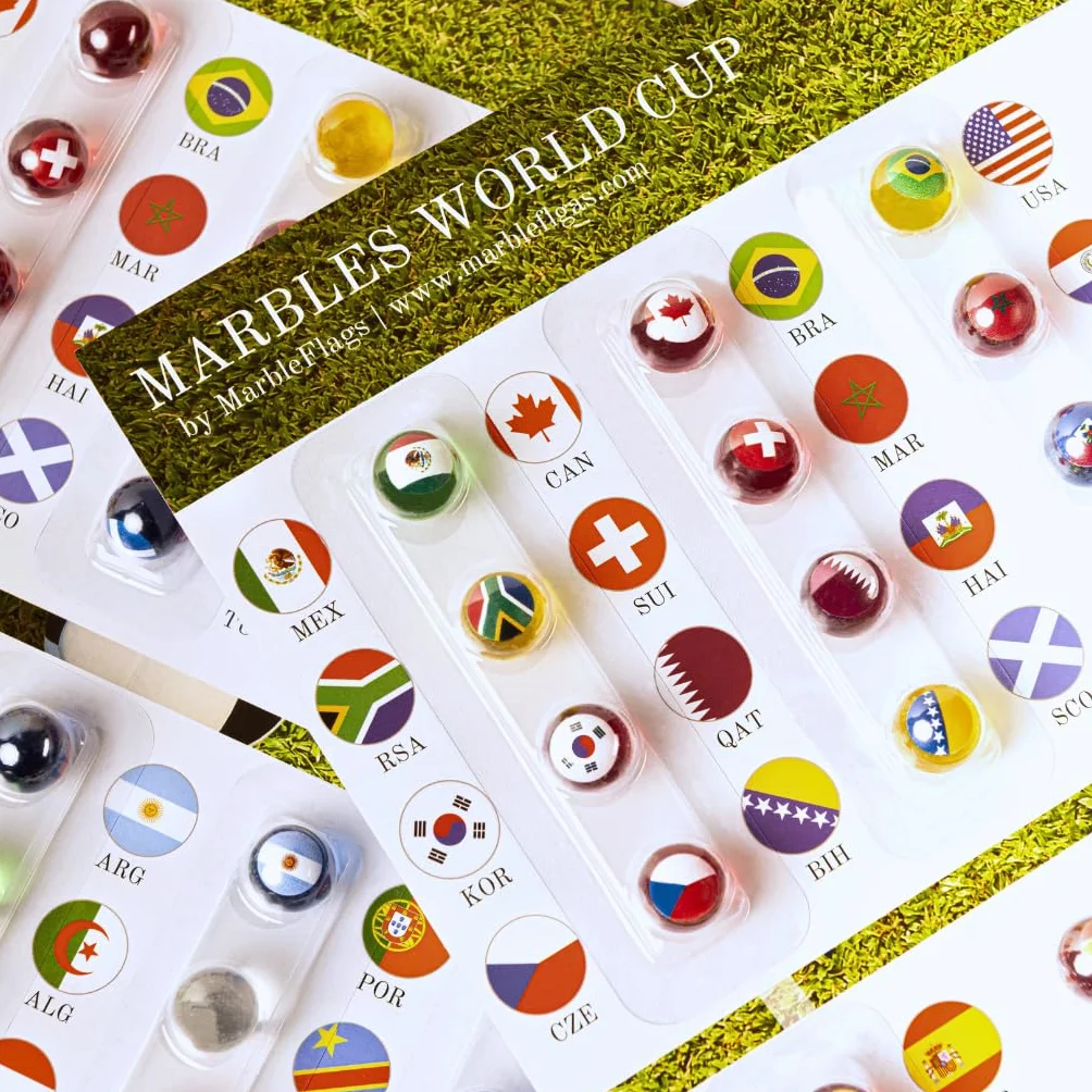 Colección 48 Canicas con Banderas del Mundial 2026 | Ideal para Circuitos de Canicas y MarbleRun | 16 mm