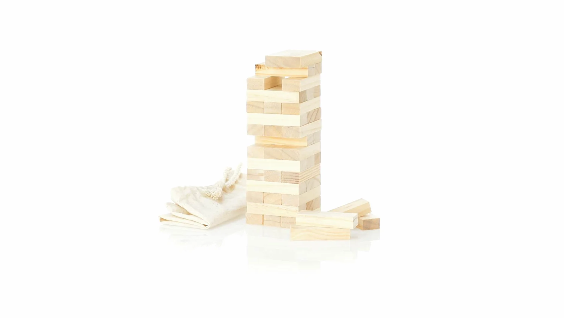 Makito Juego Torre de Madera de Habilidad (tamaño pequeño/Viaje). Incluye 45 Piezas de Madera y Viene presentado en una Resistente Funda de algodón con Cierre de cordón.