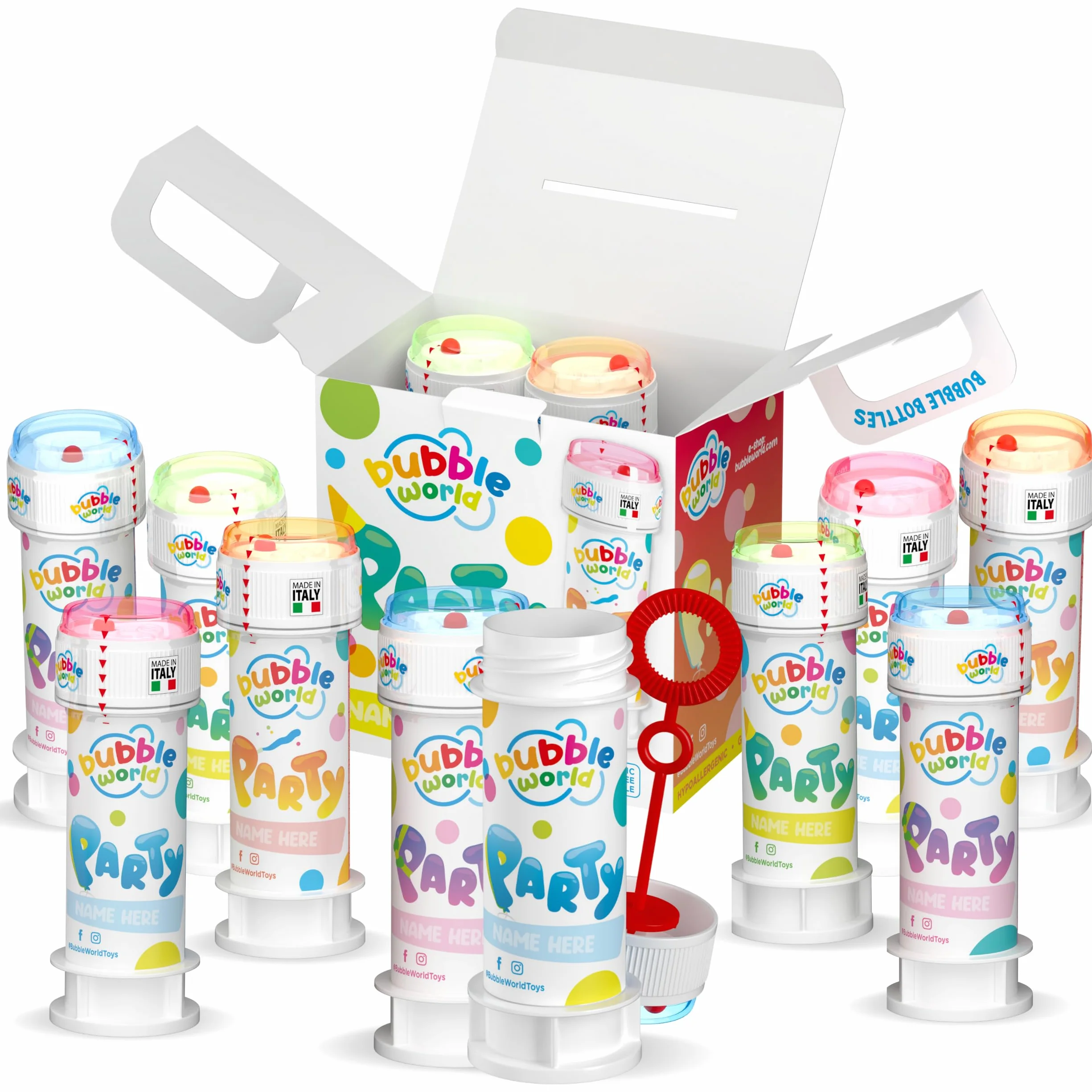 Bubble World Party Pack - 12 tubos 60 ml burbujas de jabón, a partir de 3 años