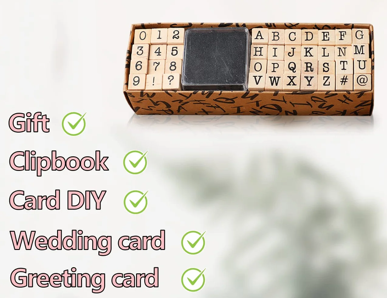 ZoeTekway 40 piezas de sellos de letras, alfabeto de madera sellos de letras, números y símbolos, con almohadilla de sellos, para scrapbooking arte artesanía tarjeta de decisiones