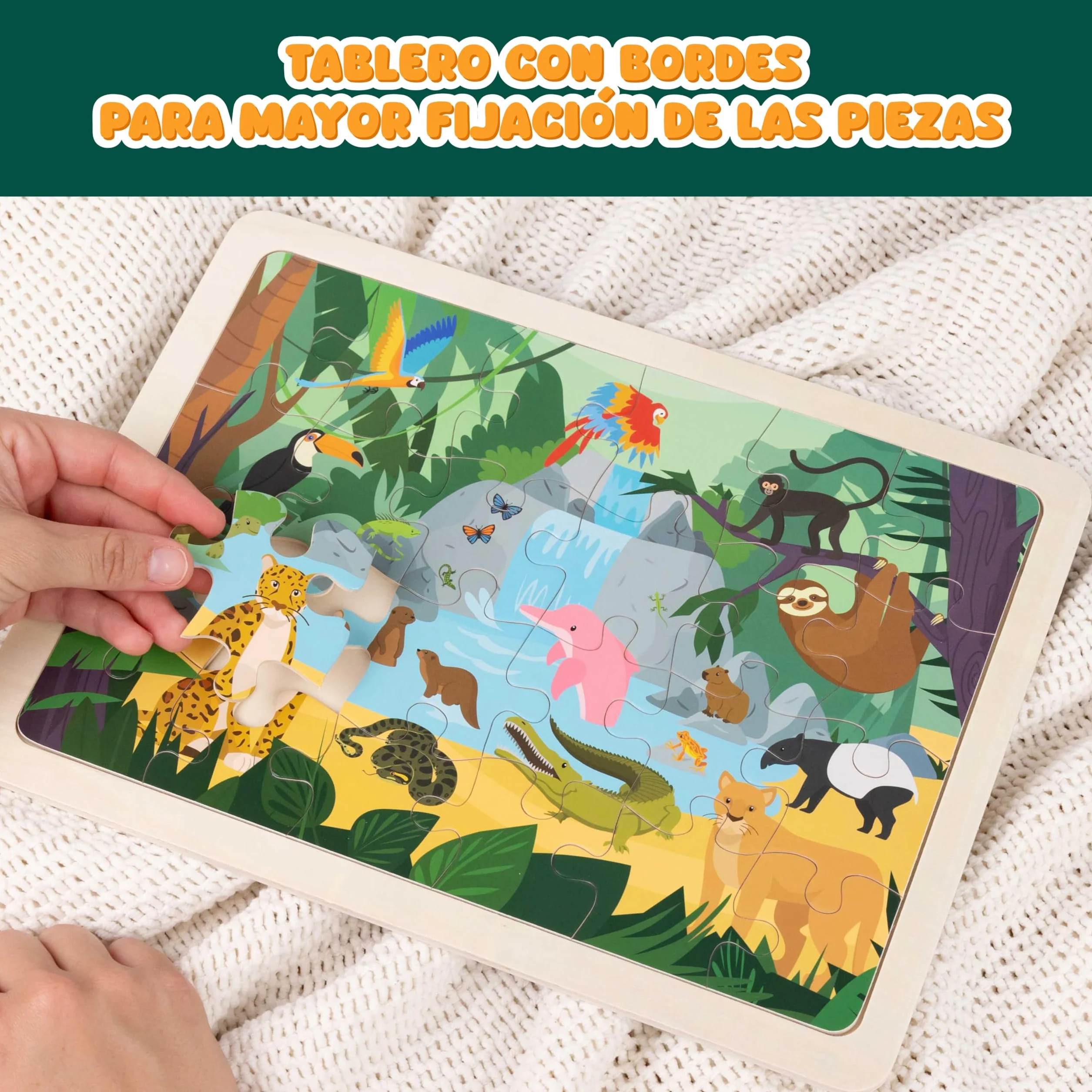 BONNYCO Puzzle Madera para Niños 6 Sets 24 Pcs, Animales Ecosistemas, Juguetes Educativos 3-8 Años
