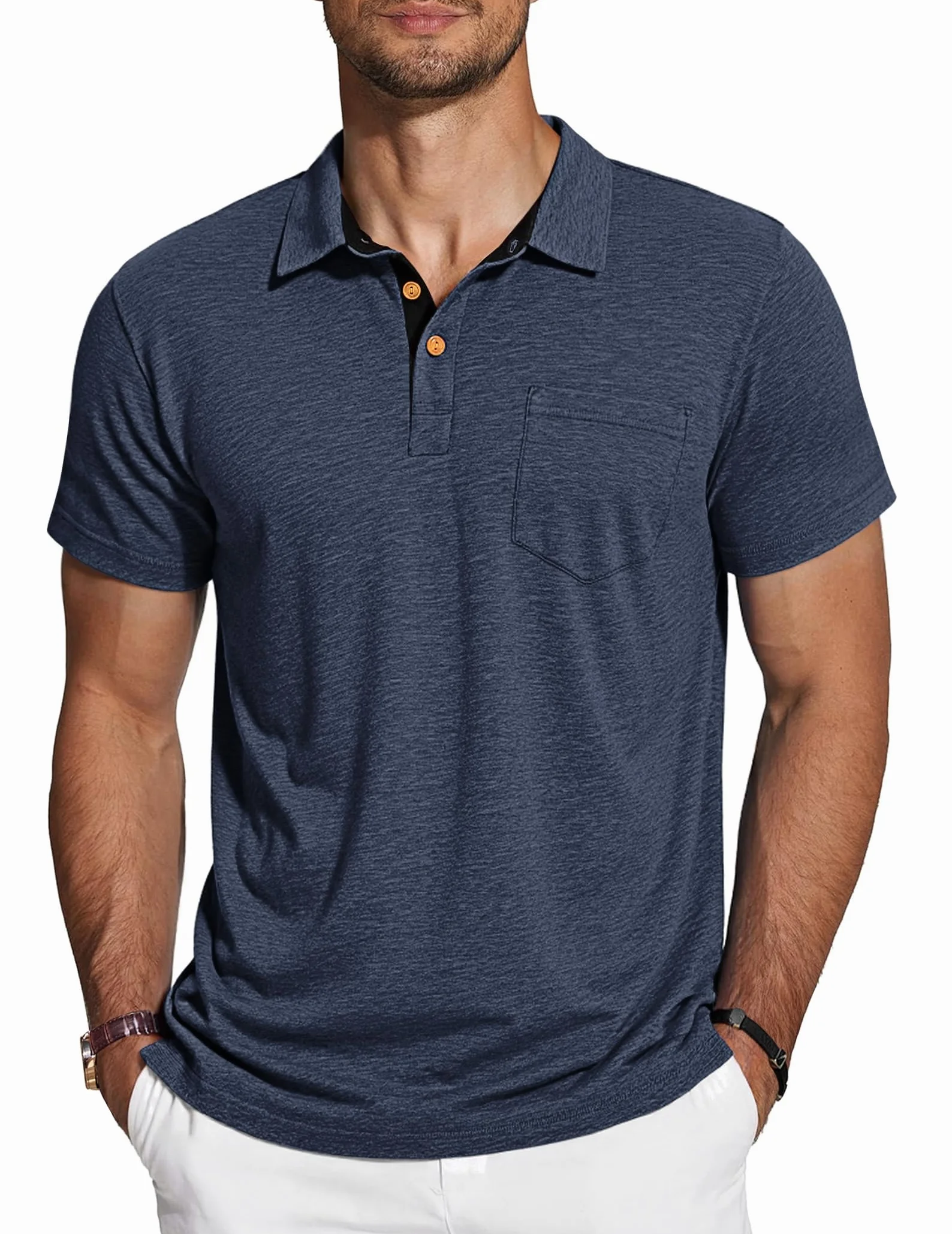 TARAINYA Polo Hombre Manga Corta Algodón Camisetas Verano con Bolsillo Pecho M-4XL