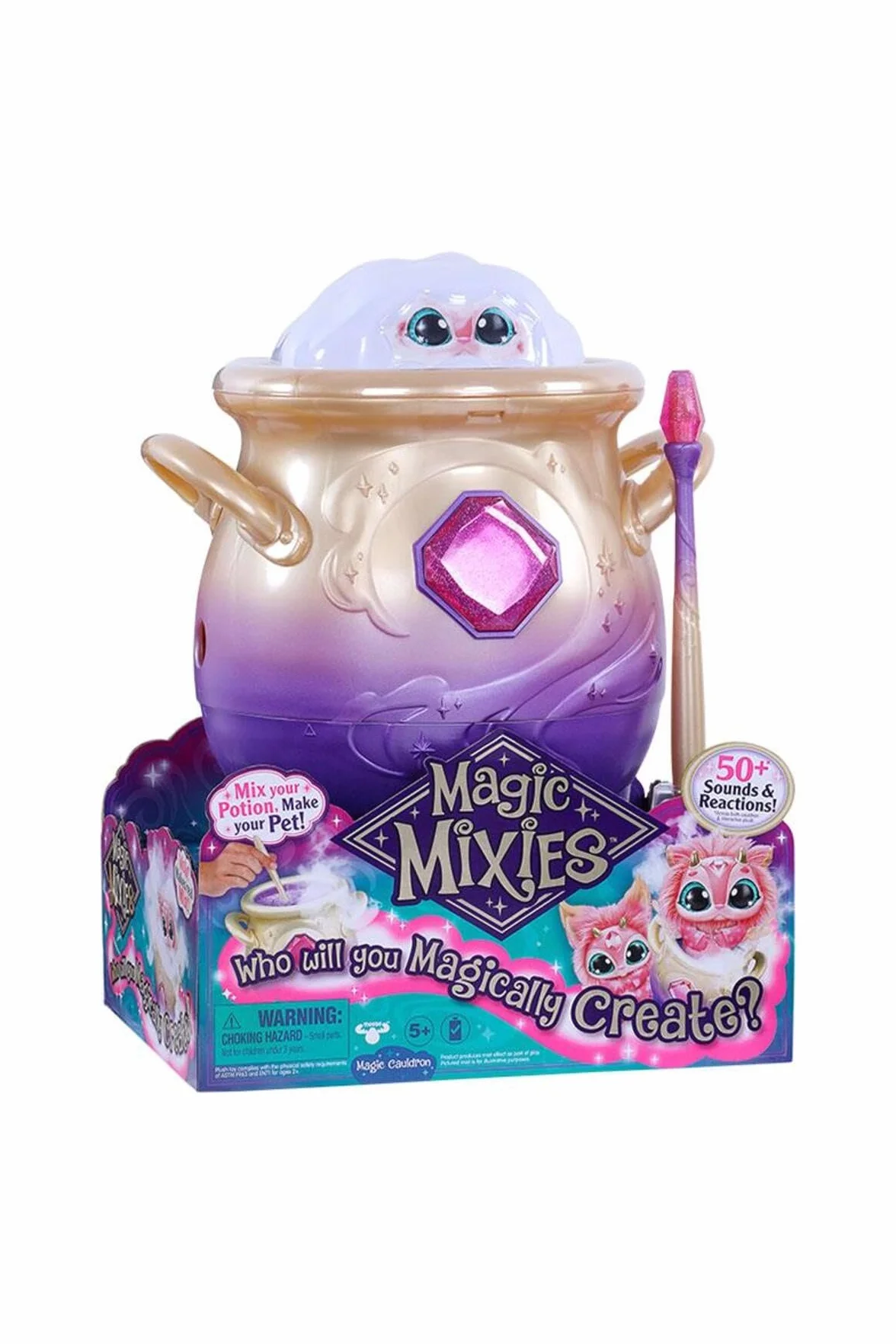 Magic Mixies Peluche Color Rosa, Juguete Interactivo de Magia, con caldero de pócimas, Luces y Sonidos, Efecto de Niebla, muñeco Divertido y Varita mágica, (MGX00000)