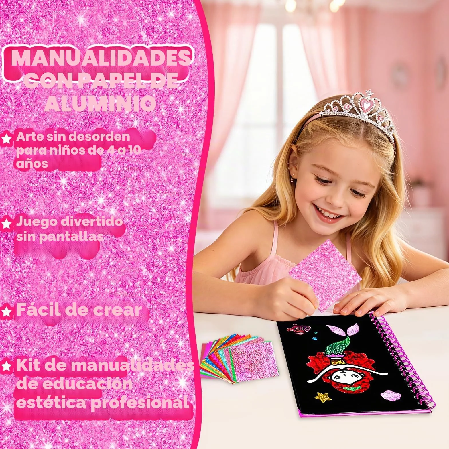 FUNNYB&G Manualidades infantiles con foil, Creativo Kit Manualidades niños, Juguete Niña Regalos Para de 3 4 5 6 7 8 9 12 Años Niño cumpleaños (Princesa)