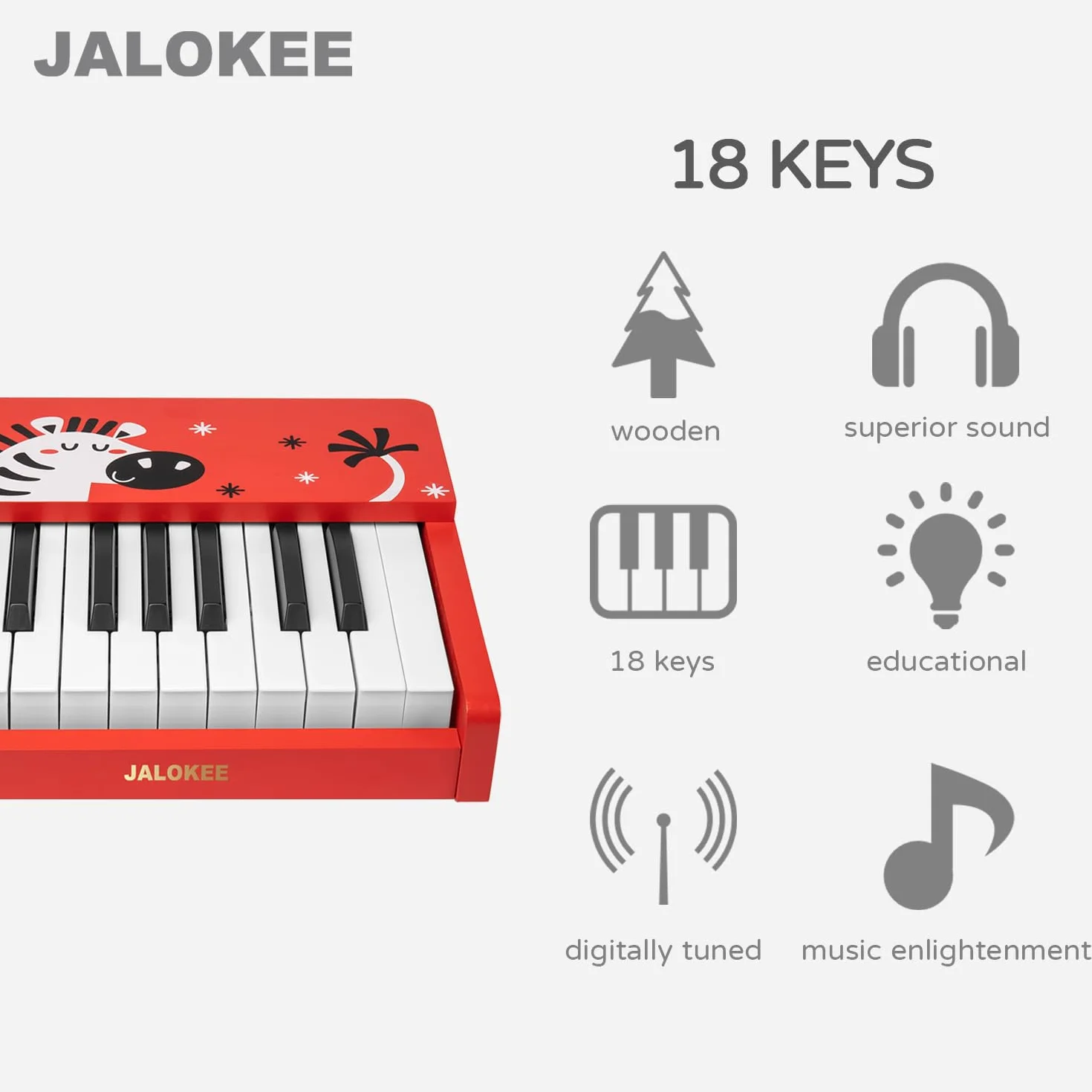Teclado de piano para niños, 18 teclas piano digital, mini instrumento educativo de música, juguete de madera para bebés, niñas y niños (Rojo)