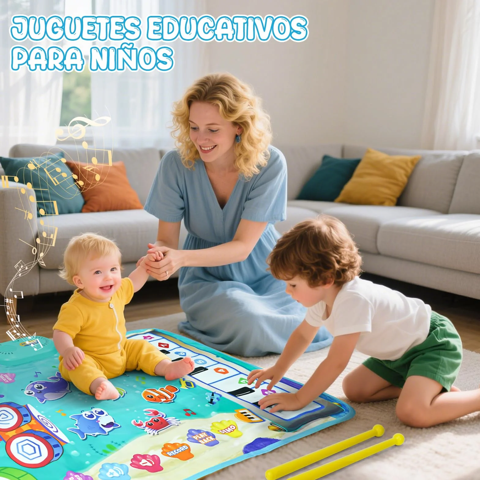 Juguetes 1 Niños Año, Alfombra Musical para Bebés con Piano, Tambor y 6 Animales Marinos, Regalo Ideal para Bebé Niños de 1 a 3 Años (Cumpleaños, Navidad, Bautizo)