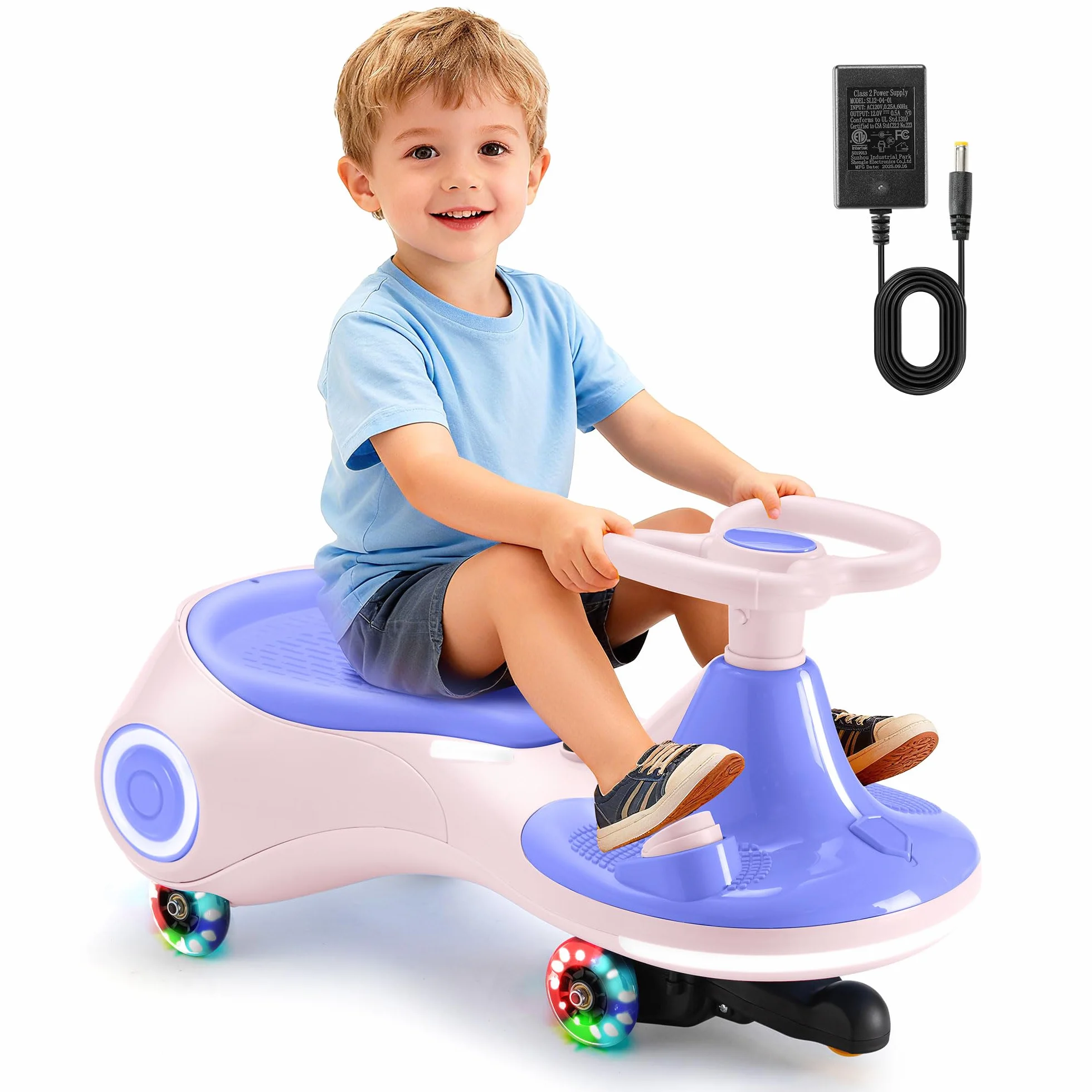 Coche eléctrico Infantil 12V, Juguete montable 3 en 1 con Pedal, batería Recargable, 3 Modos, antivuelco, Ruedas Luminosas, música, Edades 3-8 años, 30-70 kg, Rosa Morado