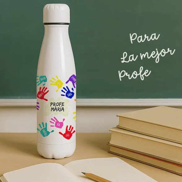 Transparent Gift Botellas Personalizadas con Nombres y Texto. Regalos Originales para Profesores. Botella de Agua de Regalo Fin de Curso