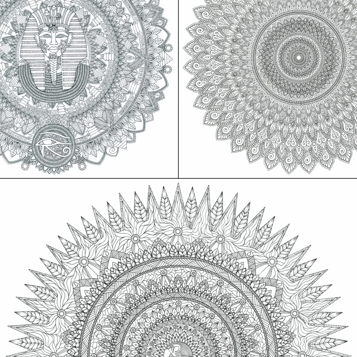PACK 3 Mandalas GIGANTES para Colorear Adultos y Niños de PAINT&RELAX | Colección Incluida: EGIPTO | 50x70cms | Mandalas Grandes para Pintar y Decorar el Hogar | Antiestrés.