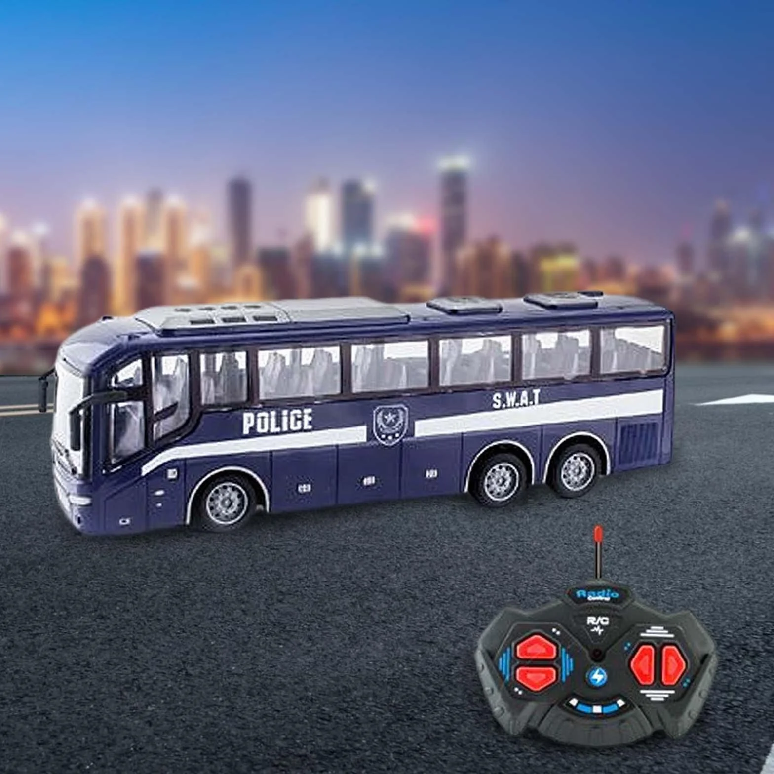 Autobús Escolar Coche de Juguete RC Modelo a Control Remoto con Luces y Ruedas Antideslizantes Trabajo Preciso y Mando Completo Adecuado para Niños, Azul