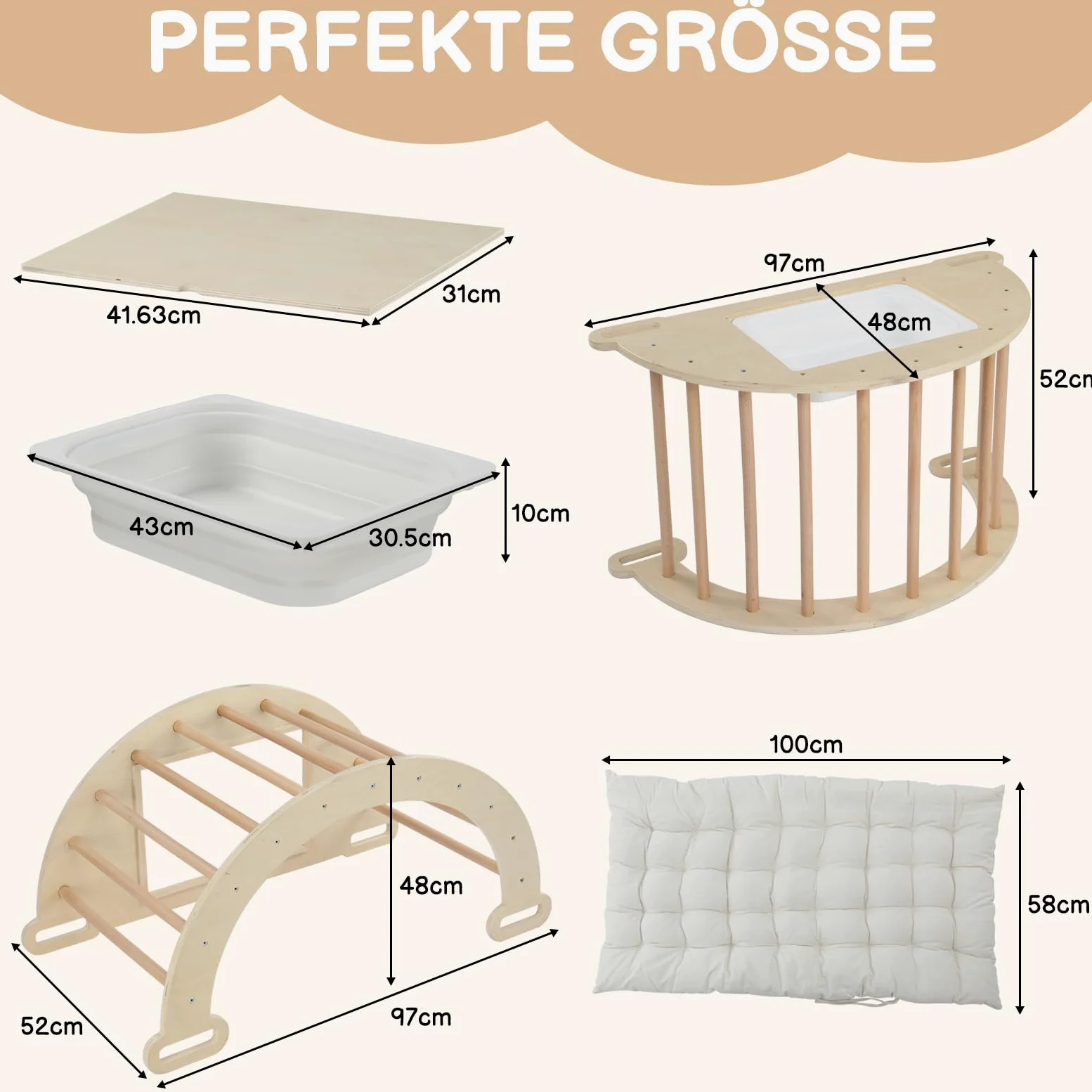 LEADZM Arco de escalada 5 en 1 para niños, mecedora con cojín y mesa sensorial, juguete de escalada Montessori con bandeja plegable y pizarra, centro de juegos motrices para bebés