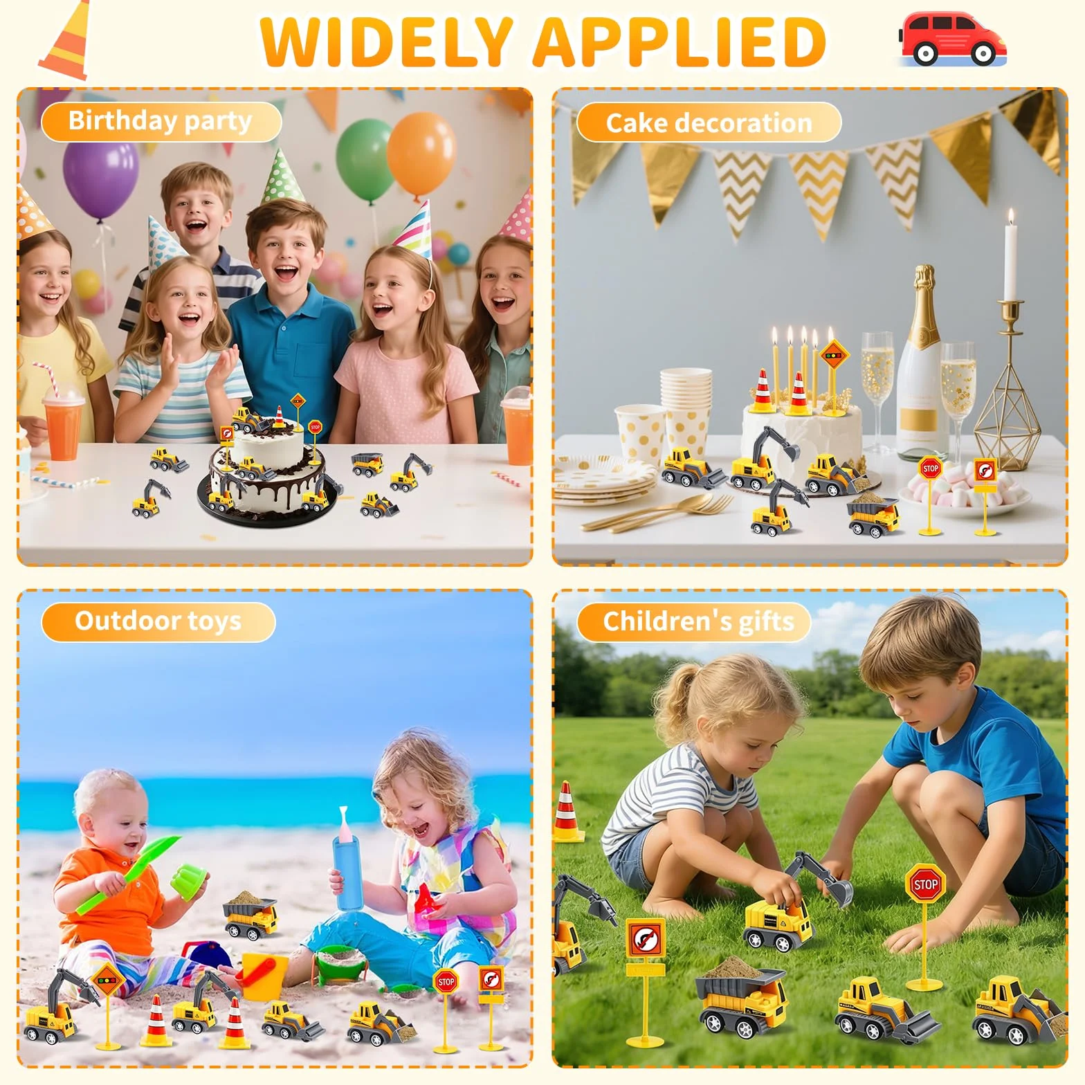 10 Piezas Excavadora Decoración para Tarta, Decoración de Cumpleaños con Excavadoras, Juguetes con Excavadoras para Cumpleaños de Niños y Niñas de 2, 3, 4 y 5 Años