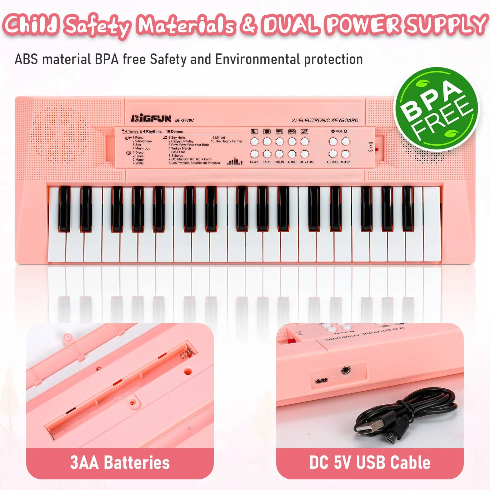 Teclado de Piano Electrónico para Niños y Niñas, 37 Teclas con Micrófono, Portátil para Multifuncional, Ideal para Cumpleaños de 3 a 6 Años (Rosa)