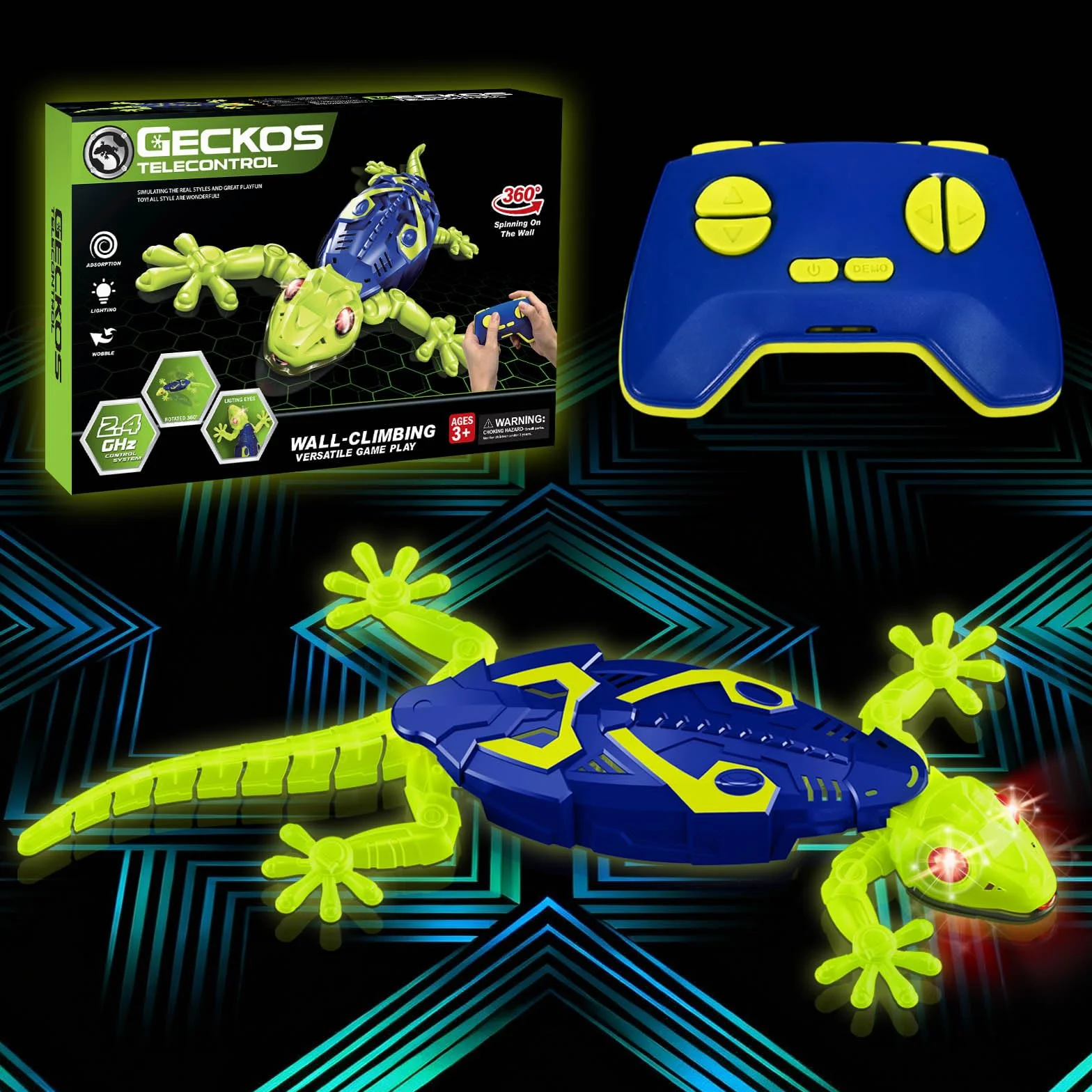 HILKKET Lagartija Teledirigida, Fluorescente RC Lagarto con Ojos Led Luminosos, Lagarto Trepador Paredes Movimientos Realistas, Gecko Radio Control, Reyes, Cumpleaños para Niños
