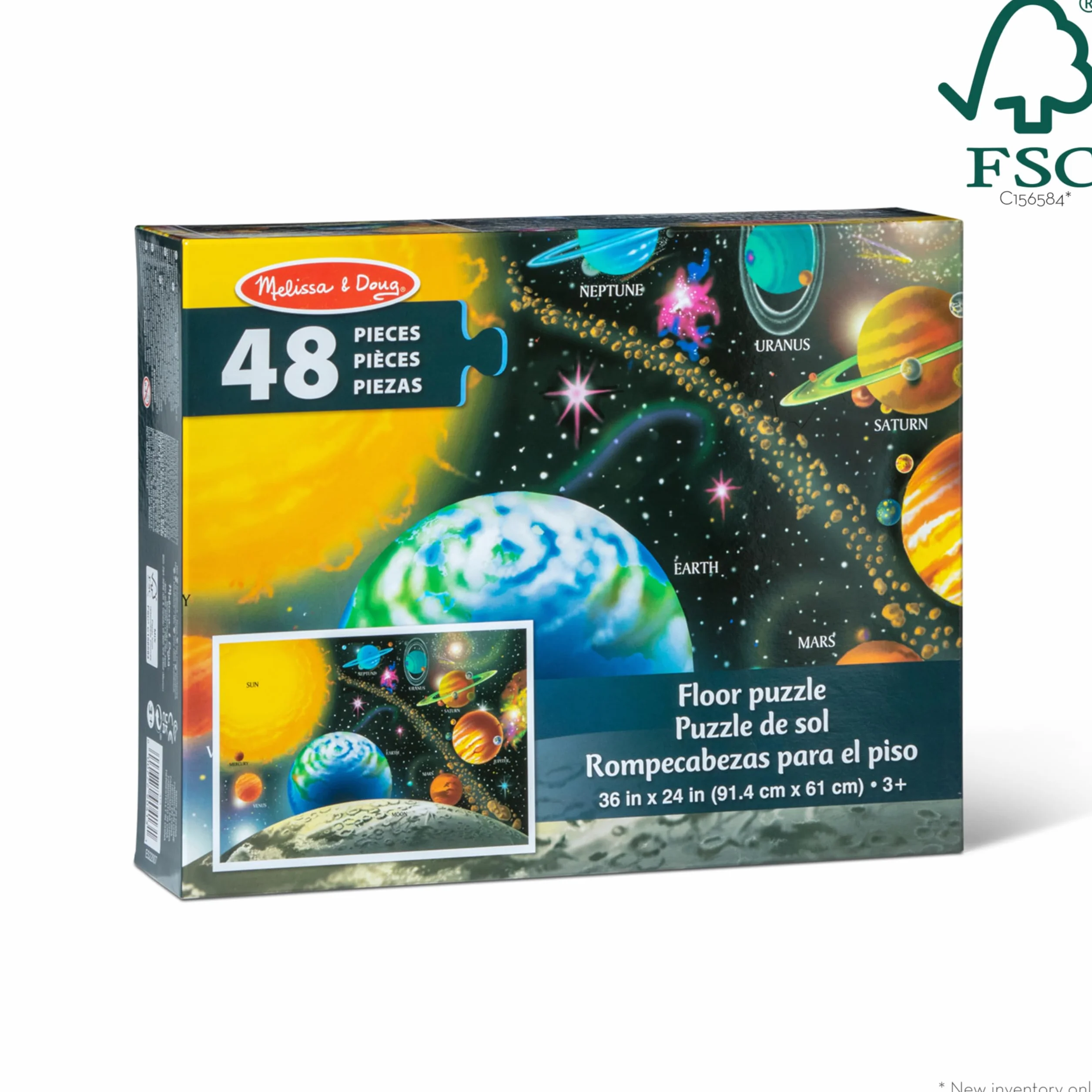 Melissa & Doug - Puzzle de Suelo del Sistema Solar, Superficie fácil de Limpiar, 48 Piezas, 91 cm x 60 cm, niñas y niños, Ideal para Edades de 3-6 años - Certificados FSC