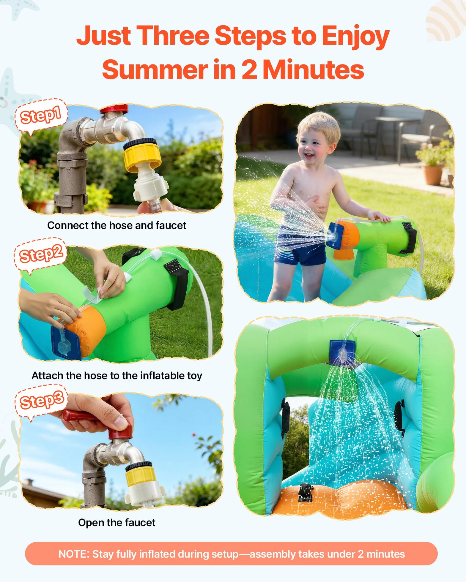 VEVOR Castillo Hinchable 344 x 374 x 213 cm, Parque Infantil Inflable con Tobogán Acuático, Aro de Baloncesto, Piscina de Chapoteo y Lanzamiento de Aros de Agua para 3 a 4 Niños de 3 a 8 Años