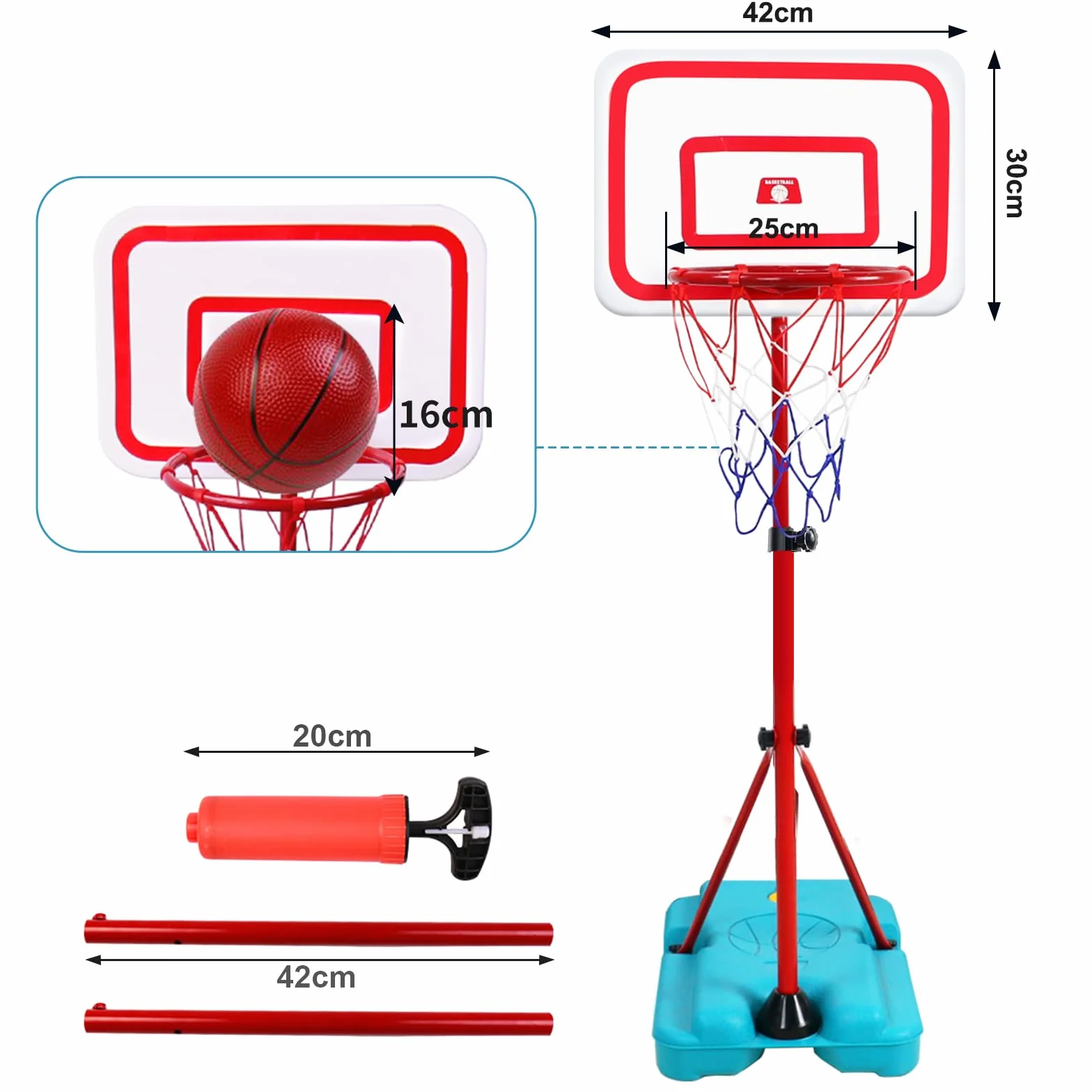 TONZE Canastas Baloncesto Infantiles Exterior Interior Altura Ajustable Balon Baloncesto Regalos Cumpleaños Infantil Regalos para Niños Juguetes Niños 3 4 5 6 Años,88cm a 190cm
