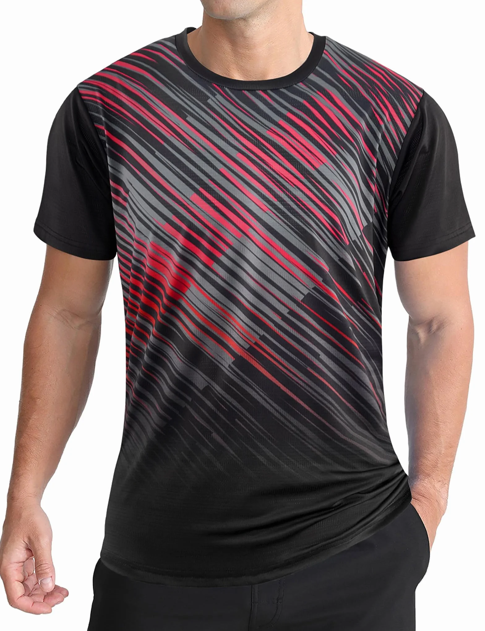 APTRO Camiseta Deportiva Hombre Manga Corta Diseño Degradado Tejido Elástico Transpirable