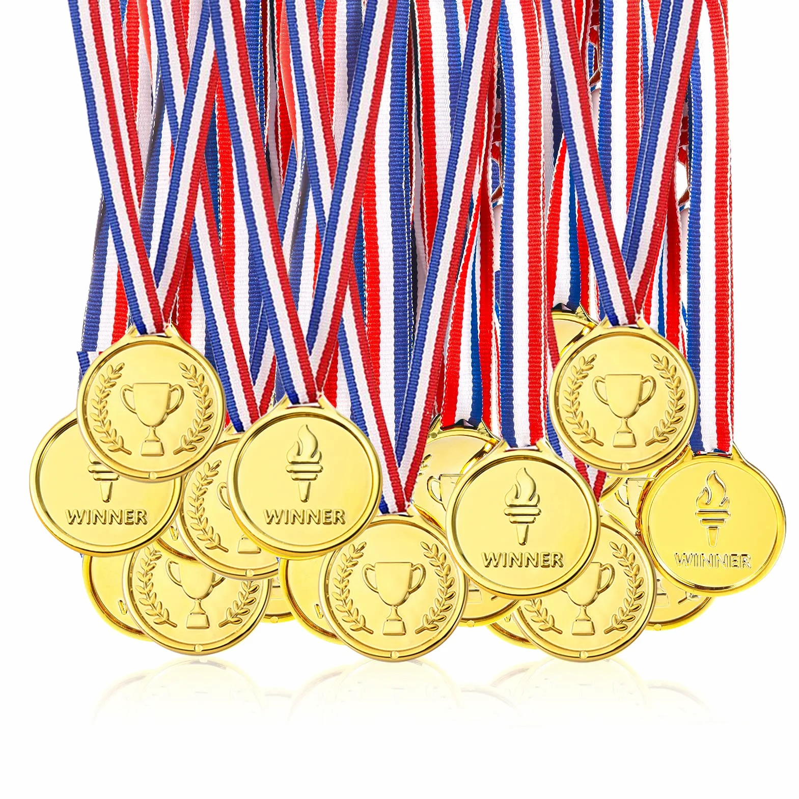 Pllieay 100 Piezas Medallas de Plastico Oro para Niños Fiesta Premio Competencia