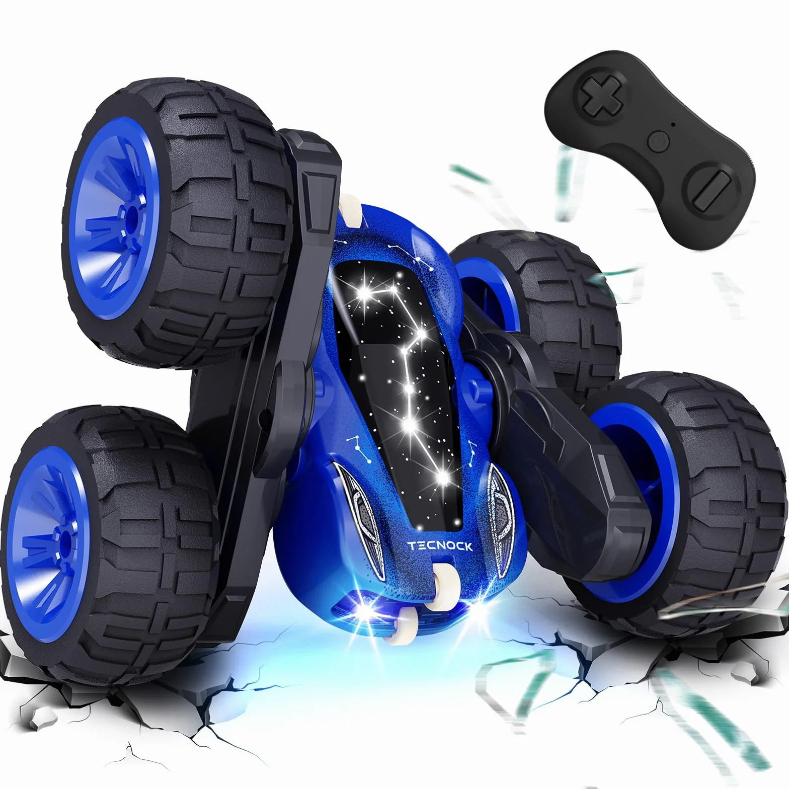 Tecnock Coche Teledirigido 2,4 GHz 360° Flip Stunts RC Monstertruck con Luz Colorida Juguete al Aire Libre Regalo para Niños 3-12 Años