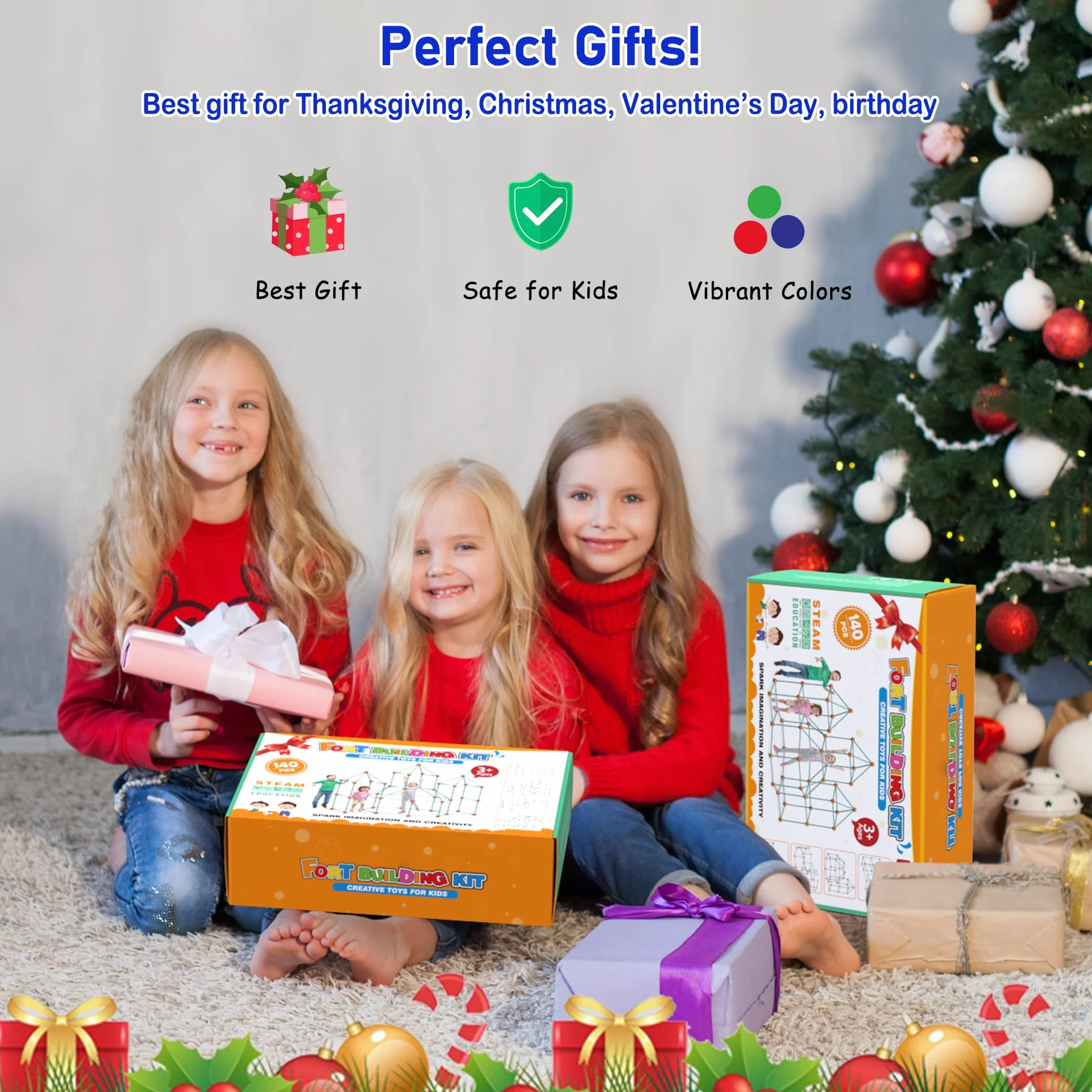 Kit De Construcción De Fortalezas para Niños, 140 Pcs Creative Fort Toy para Niños y Niñas De 4+ Años, Tienda De Juguetes DIY, Stem Juguete y Regalo, DIY Kit Castillos Túneles