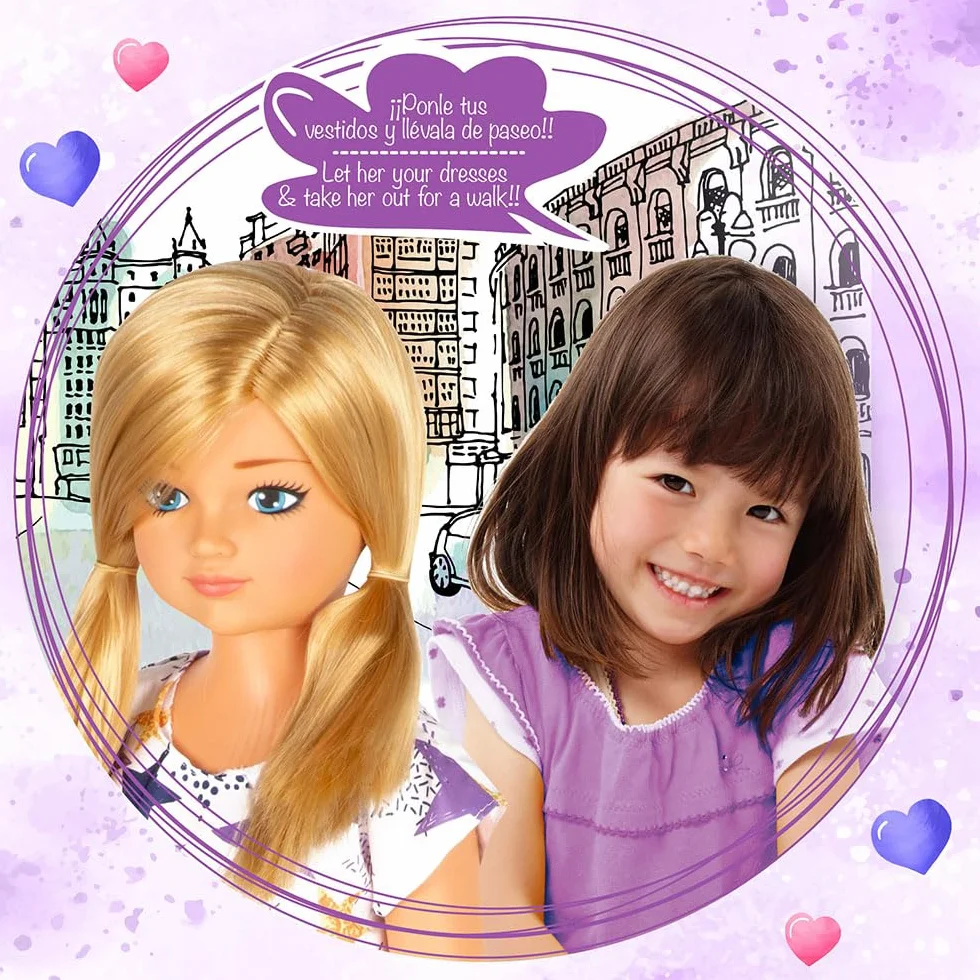 ColorBaby - Muñeca María Grande articulada, 85 cm, Pelo Rubio y Largo, para peinar, Piernas y Brazos articulados, Vestido Estrellas, Ropa con Velcro, Juguetes niños 3 años (47699)