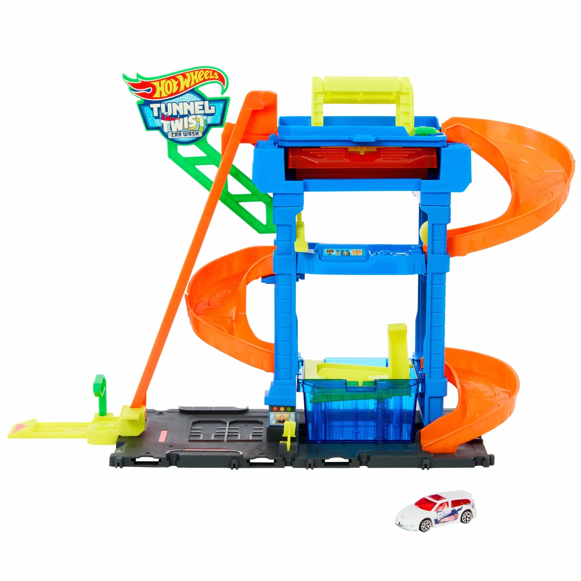 Hot Wheels City “Let's Race - ¡a correr!” Netflix -Túnel de lavado con giros Pista para coches de juguete, incluye 1 vehículo color shifter, +4 años (Mattel HTN80)