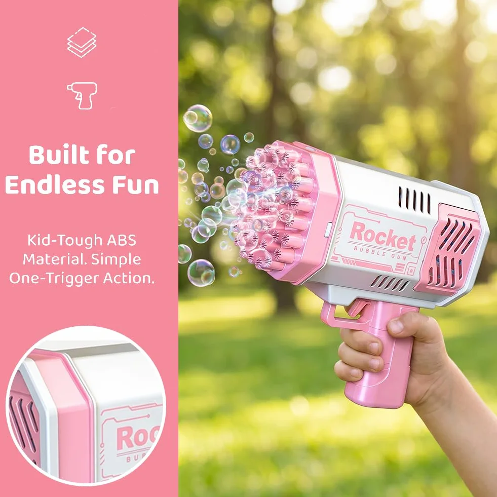Pistola de Burbujas, Cartoon Pistola de Burbujas para Niños, Juguete de Verano, Actividad al Aire Libre, Regalo de cumpleaños, Rosa