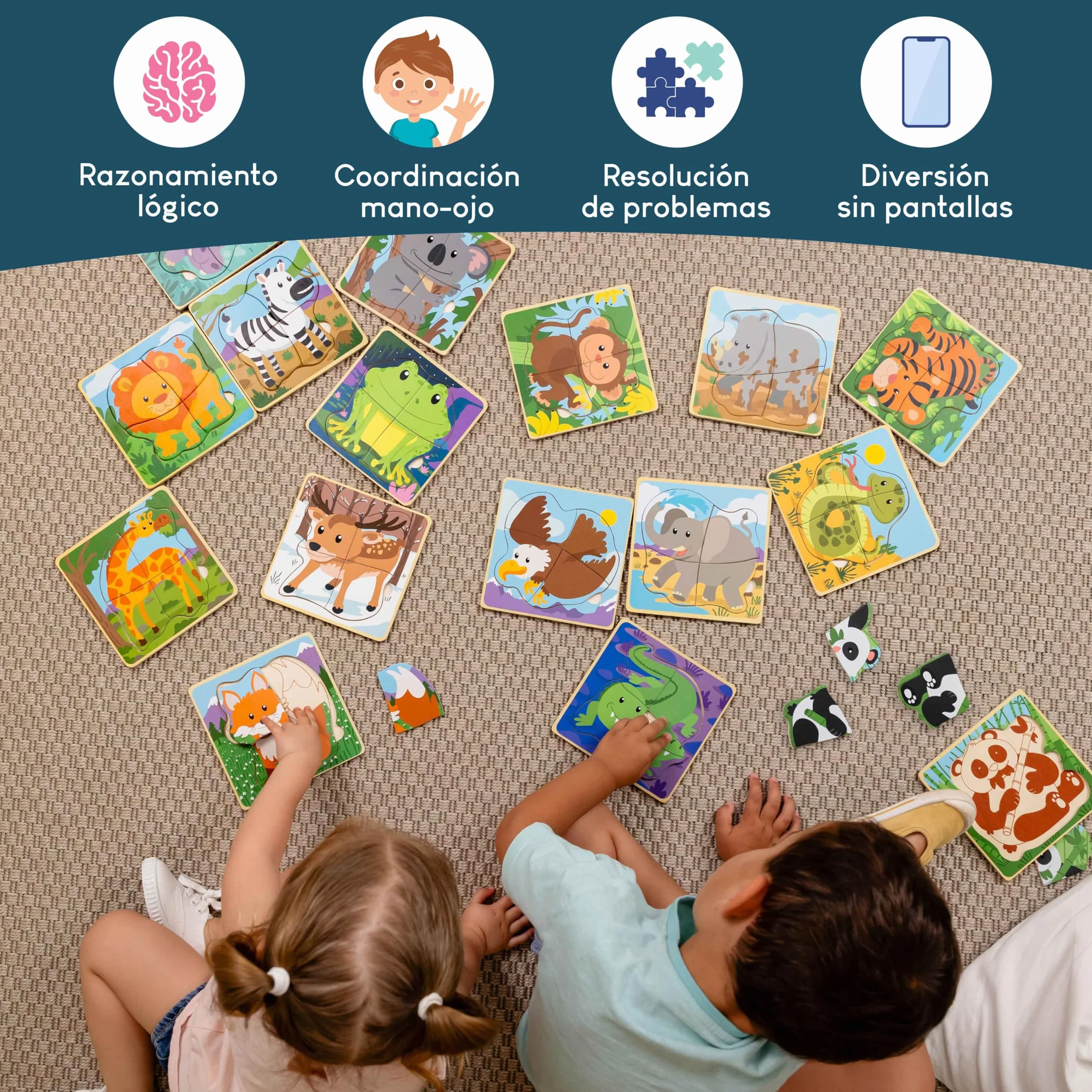 BONNYCO Puzzle Madera 4 Piezas Regalo Niños 1-5 Años Rompecabezas Infantiles