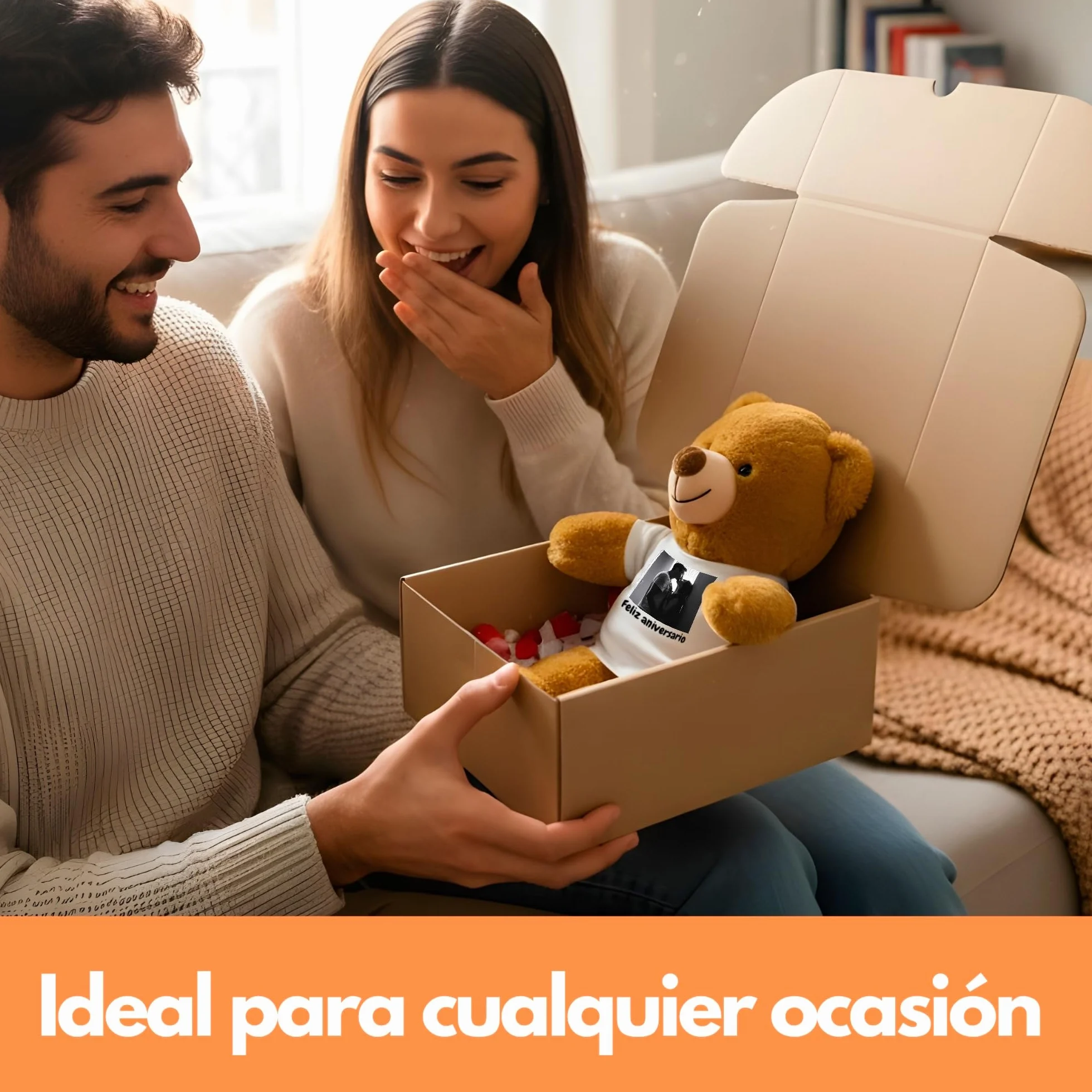 Peluche Personalizado con Foto en Cajita Decorada Regalo para Mujer y Hombre MARRÓN