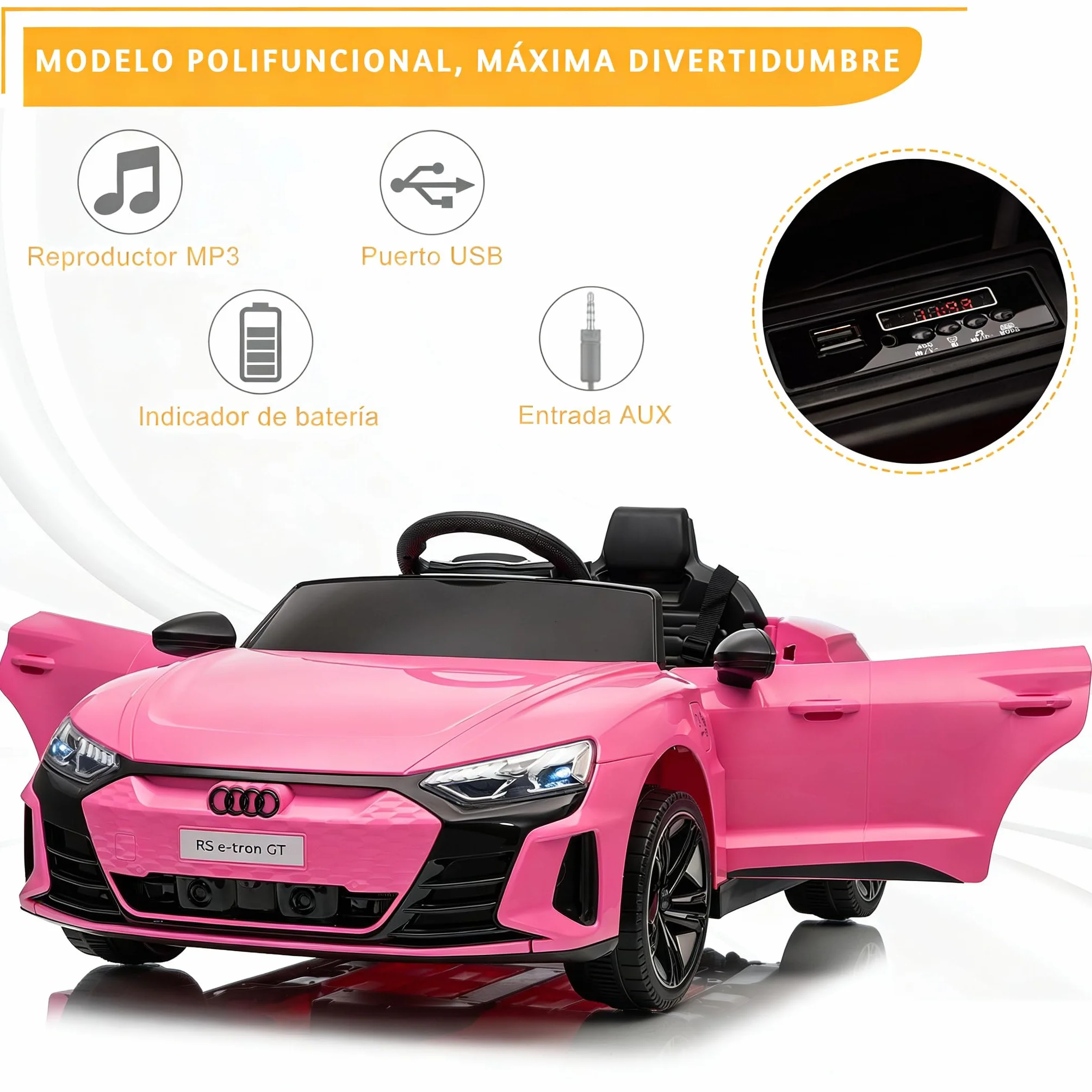 Audi RS E-Tron Coche Eléctrico para Niños 12V Doble Motor 3-5 km/h MP3 Mando a Distancia Rosa