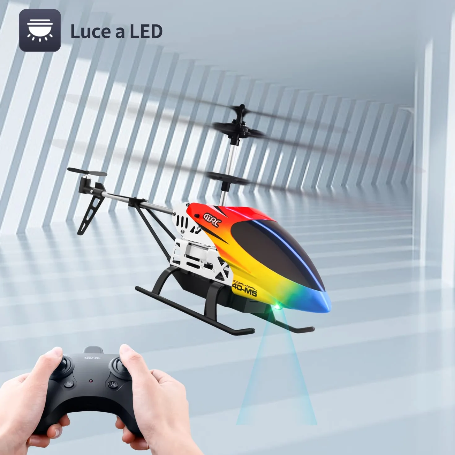 4DRC M5 Helicóptero Teledirigido Interior, Mini Helicóptero Juguete 3,5 Canales LED, 2 Baterías