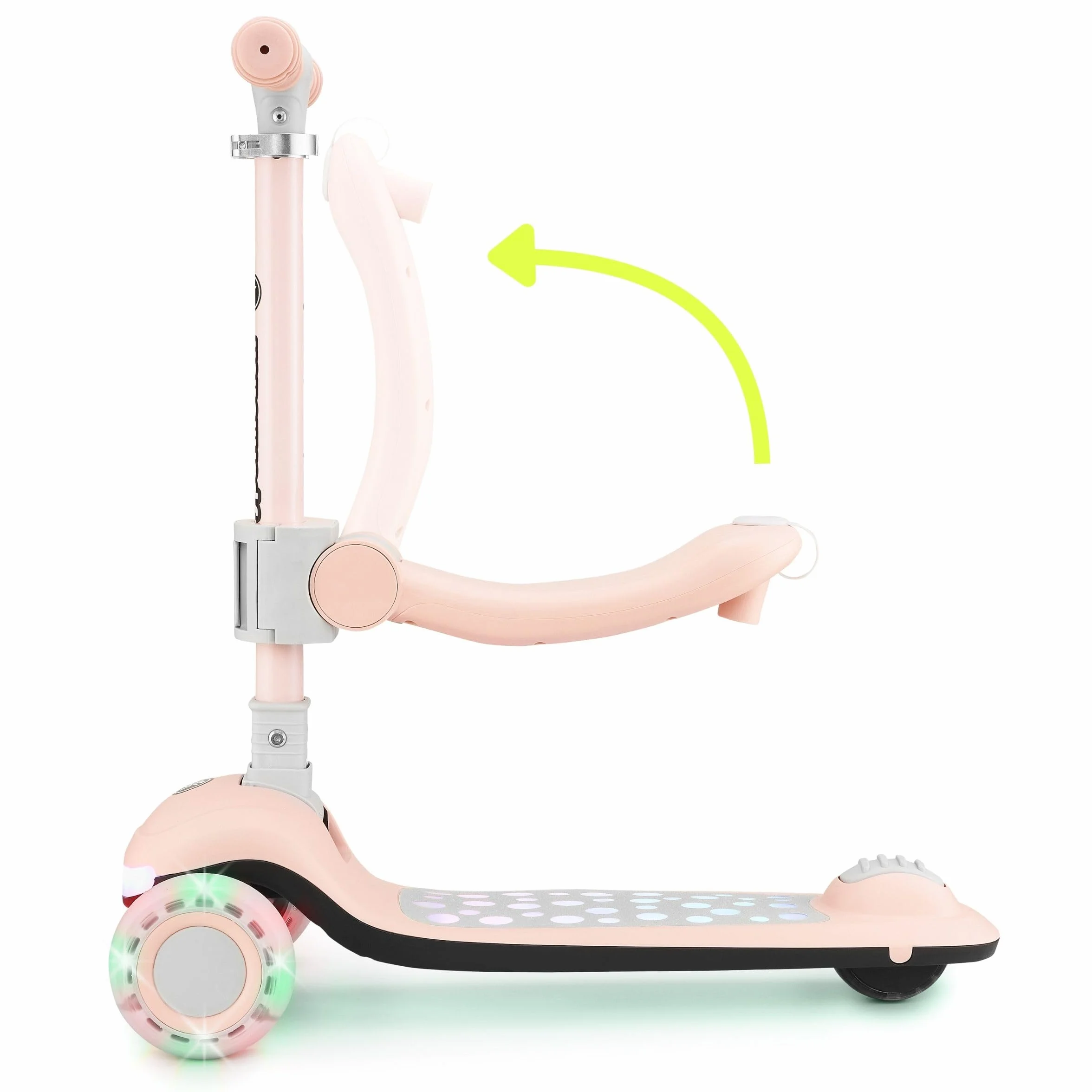 HyperMotion Patinete para niños con Luces LED 3 en 1 LUMI, Asiento Ajustable, Plegable, Ruedas de PU, Manillar T-Bar, hasta 50 kg, Desde 1 año, Uso Interior y Exterior (Rosa)
