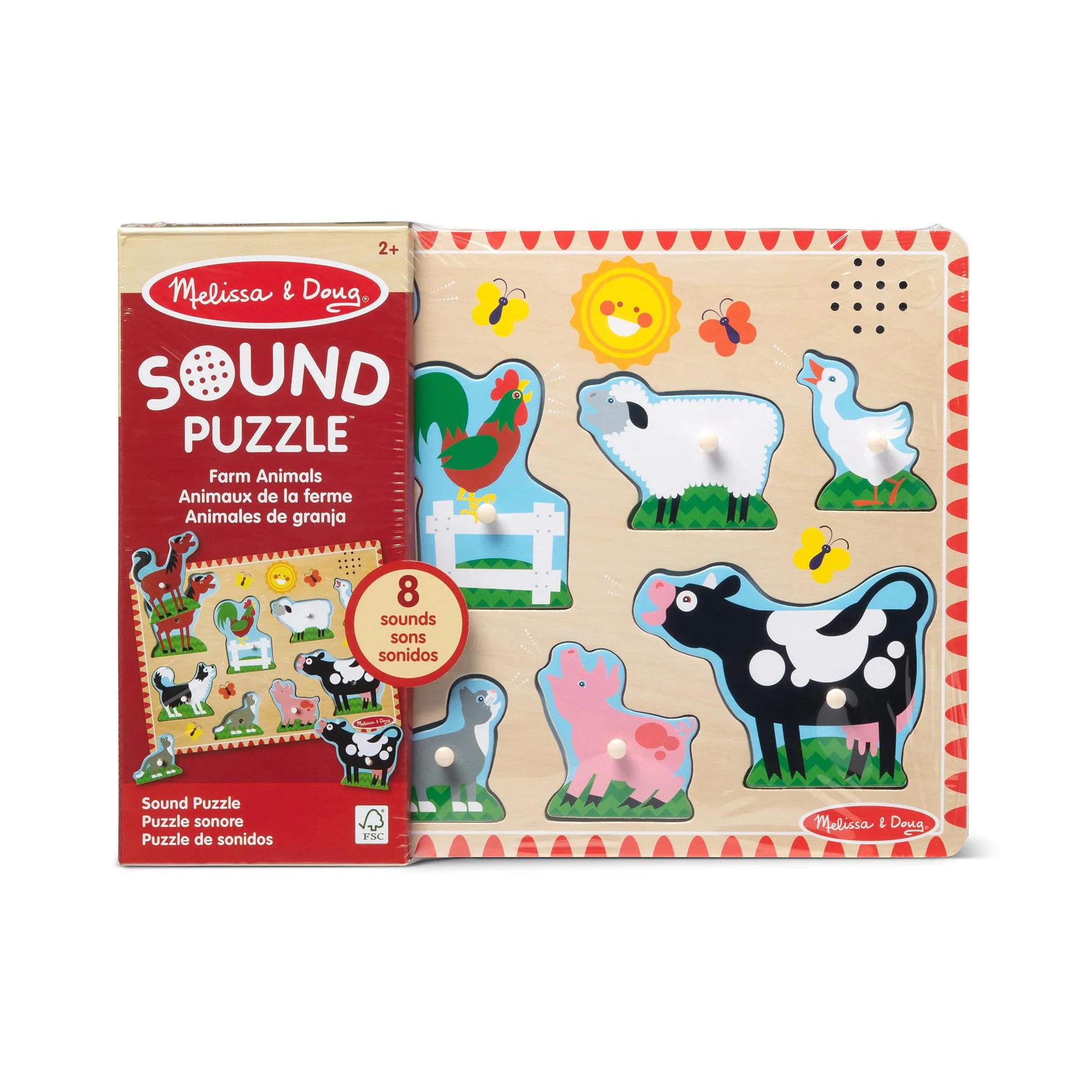 MELISSA & DOUG Puzzle 2 Años Animales de la Granja con Sonidos, Rompecabezas de Madera Niños 2 Años+