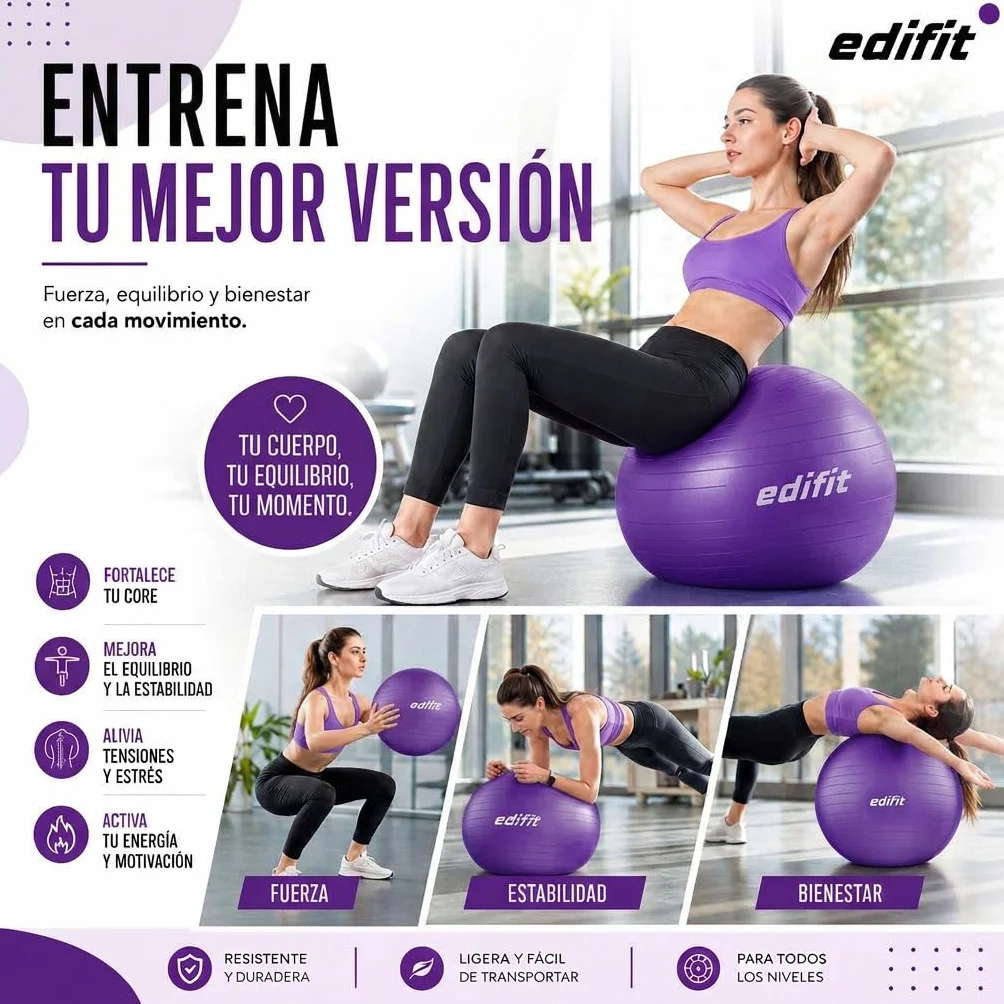 Pelota de Pilates Fitball 55 65 75 cm con Hinchador Ejercicio Casa Embarazadas