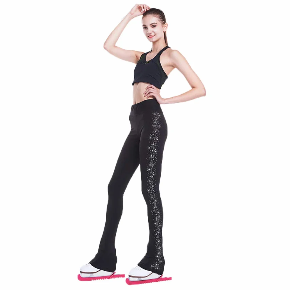 LIUHUO Leggings Negros Patinaje Artístico Niñas Ropa Entrenamiento Cristales Calidad
