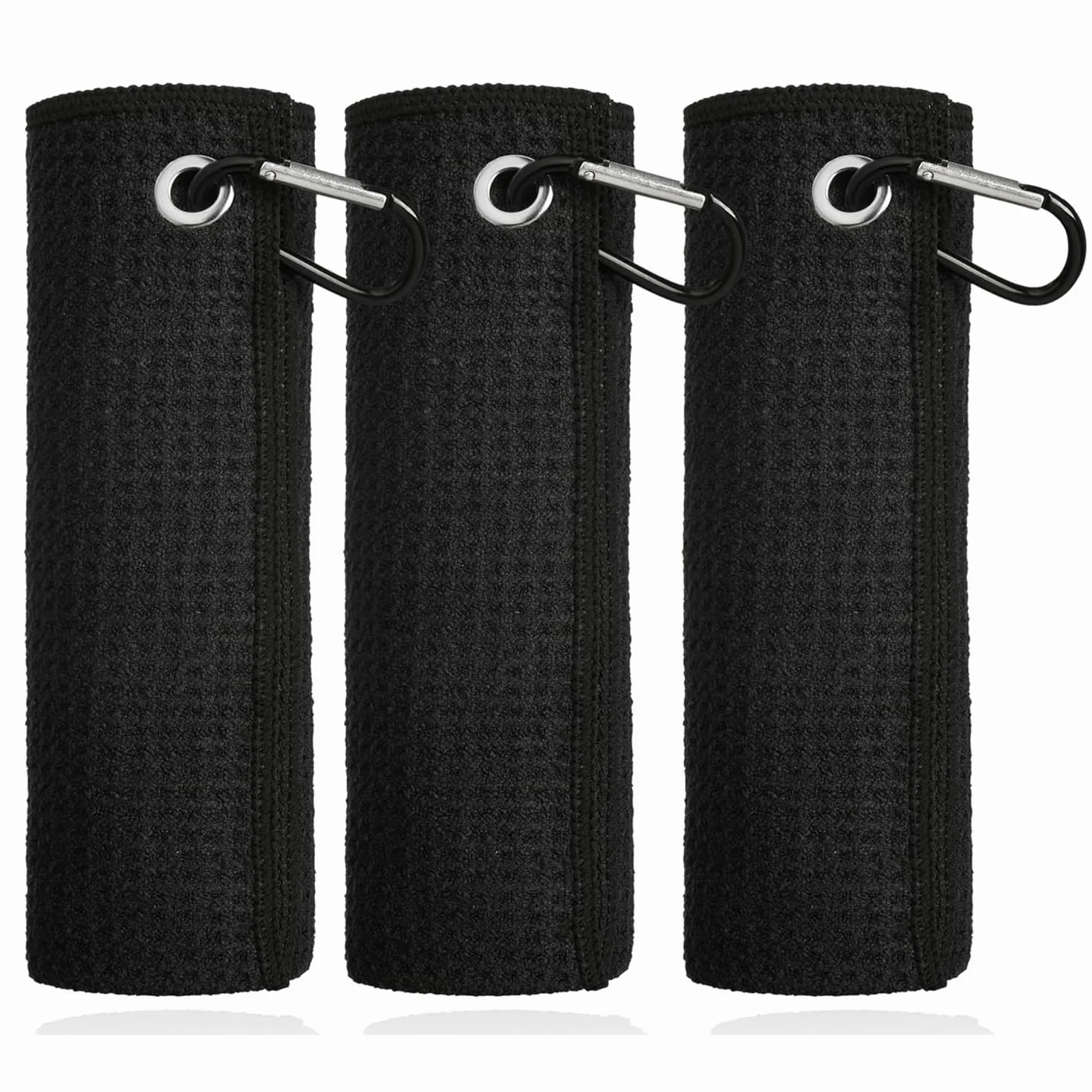 MEISO Toallas de Golf Microfibra 40xcm Ultra Absorbente Mosquetón Diseño Gofre Secado Rápido Negro